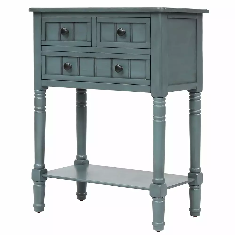 Topcobe Retro Slim Console Table Easy Assembly Console Sofa Table Bottom Shelf and Three Storage Drawers Navy Console
