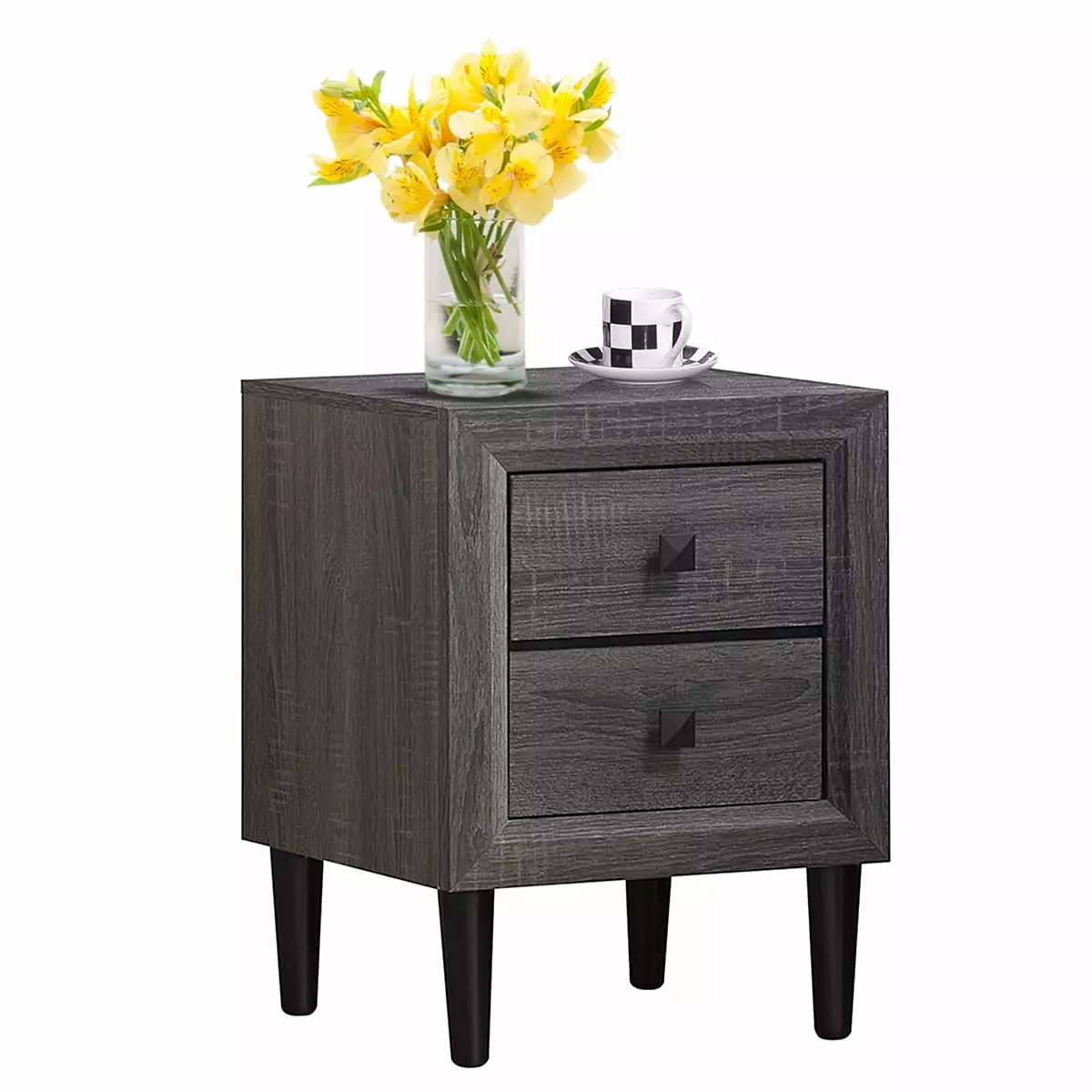 Costway Nightstand 2 Drawers Multipurpose Retro Grey Bedside Table Fully Assembled