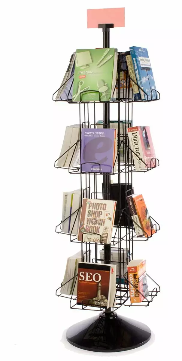 Black Wire Revolving Bookcase Floor Standing 16 Pocket Storage Organizer Displays2go