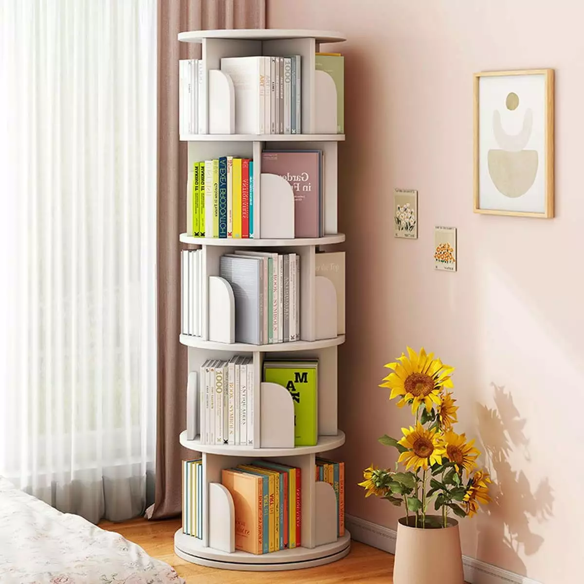 5 Tier Rotating Bookshelf 360 Revolving Bookcase Modern Tall Display Shelf DONFU