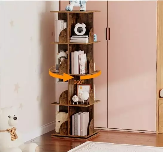 Rotating Bookshelf 4-Tier Spinning Bookcase Tower 360 Display Storage Rack Wooden Revolving Corner Shelf Generic