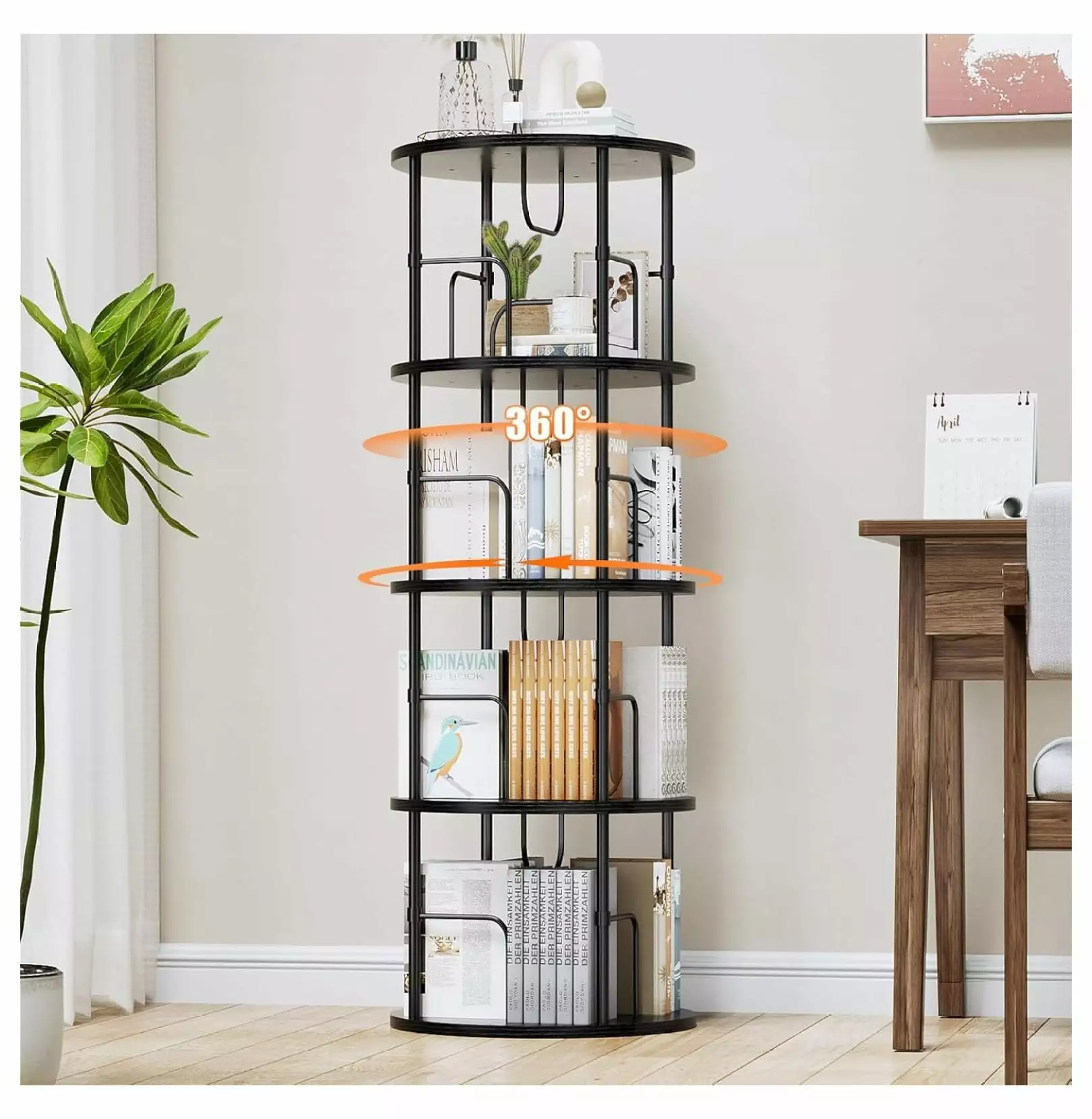 Rotating Bookshelf 4 Tier Spinning Bookshelf Tower 360 Display Corner Shelf ZeloraGildan