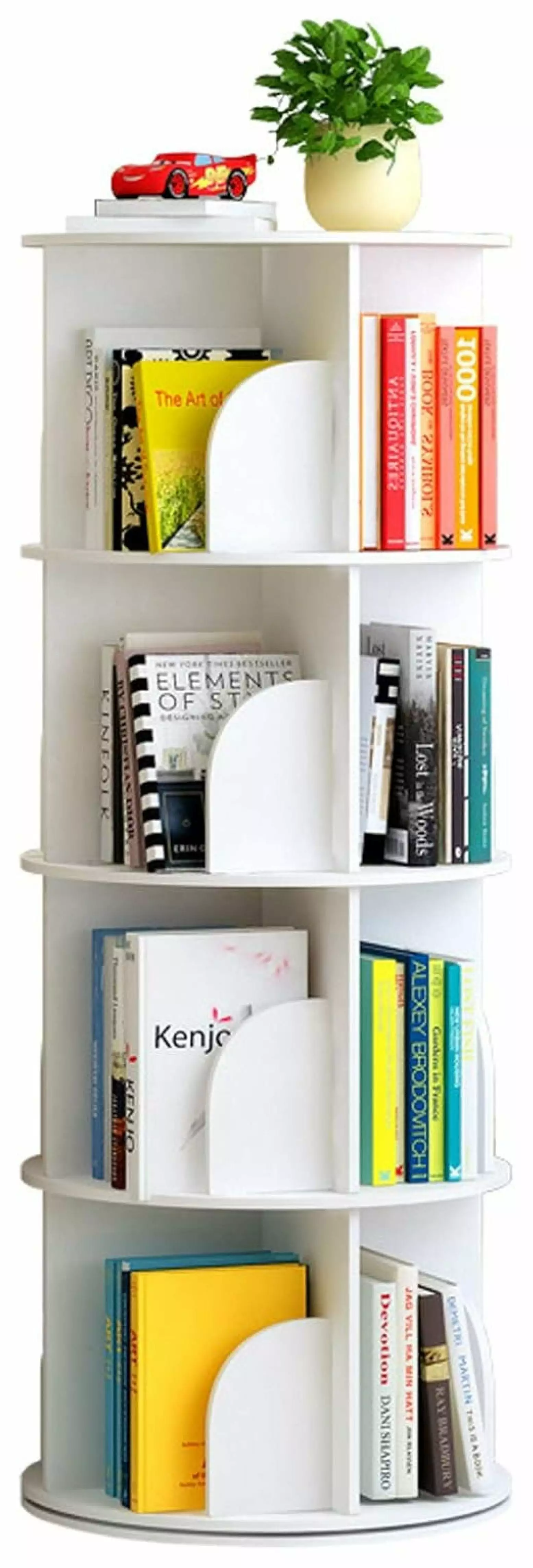 ZeloraGildan Rotating Bookshelf 4 Tier 360 Revolving Bookcase Corner Shelf