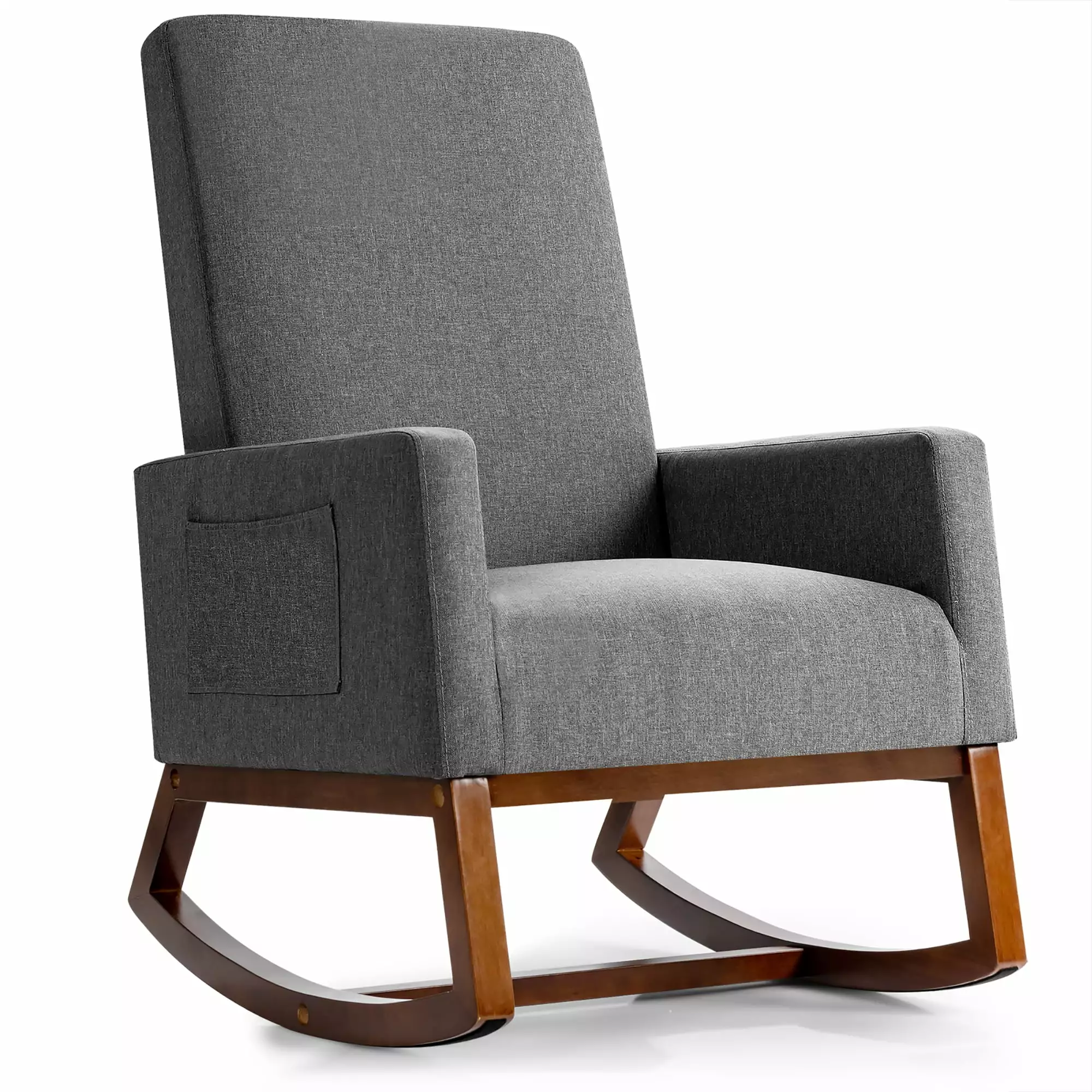 Costway Mid Century Retro Fabric Upholstered Rocking Chair Gray - Nursery Armchair