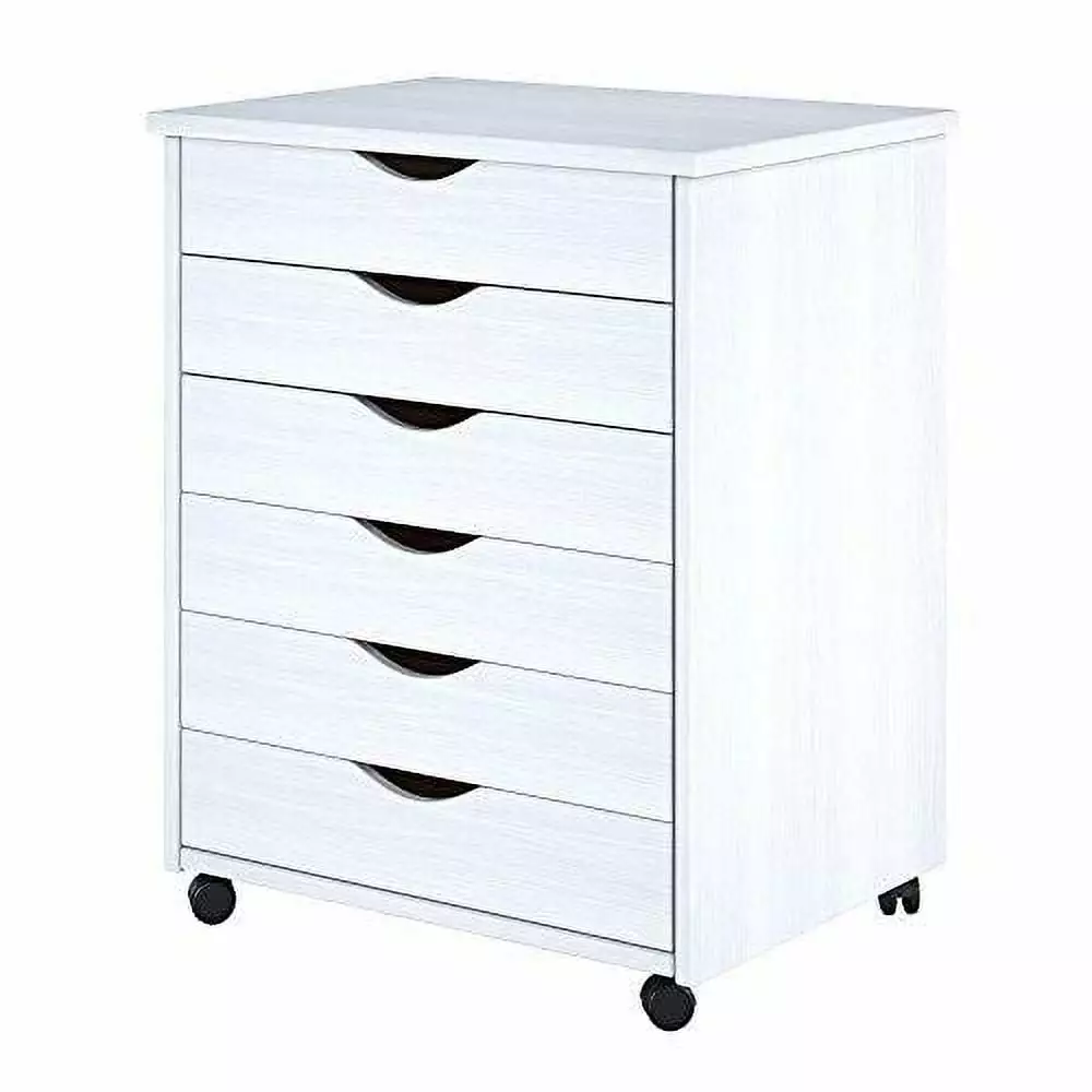 adeptus 6 Drawer Wide Roll Cart Solid Wood White