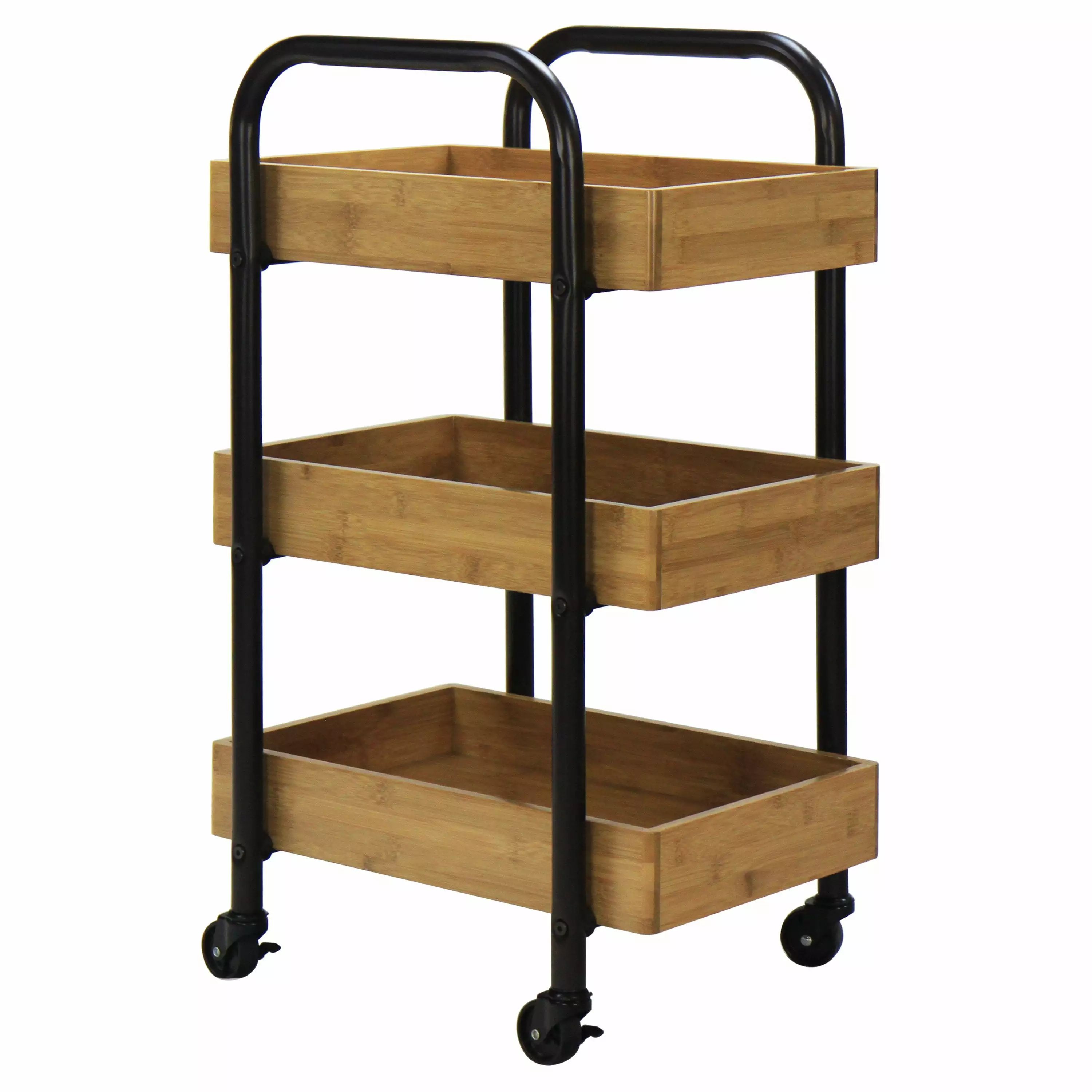Oceanstar Black Portable Storage Cart 3 Removable Bamboo Trays Home Office