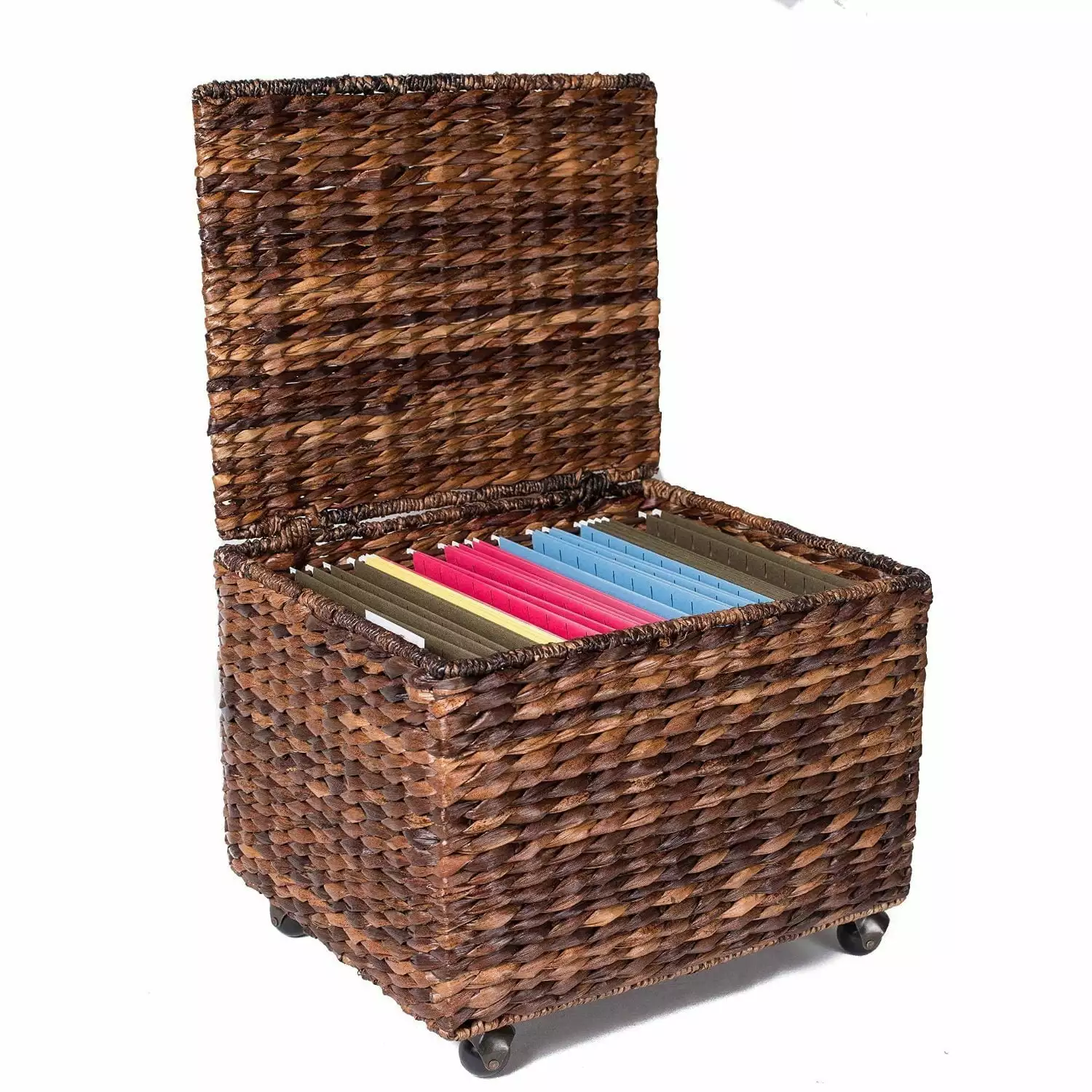 BirdRock Home Seagrass Rolling File Cabinet Espresso Natural Fiber Office Storage