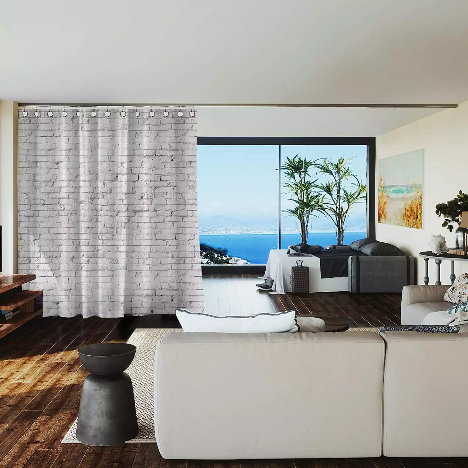 Now Luxury Room Divider Curtain 9ft Tall x 10ft Wide White Brick Pattern Privacy Drape ROOM/DIVIDERS/NOW