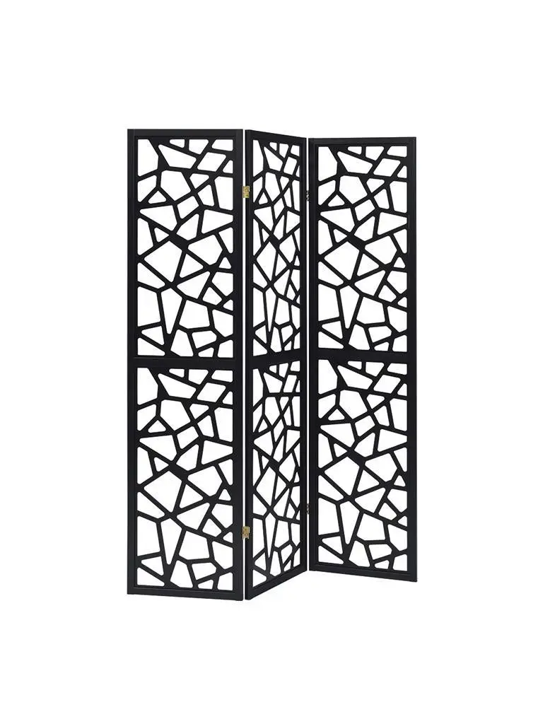 Nailan 3-Panel Open Mosaic Pattern Room Divider Black - Decorative Folding Screen