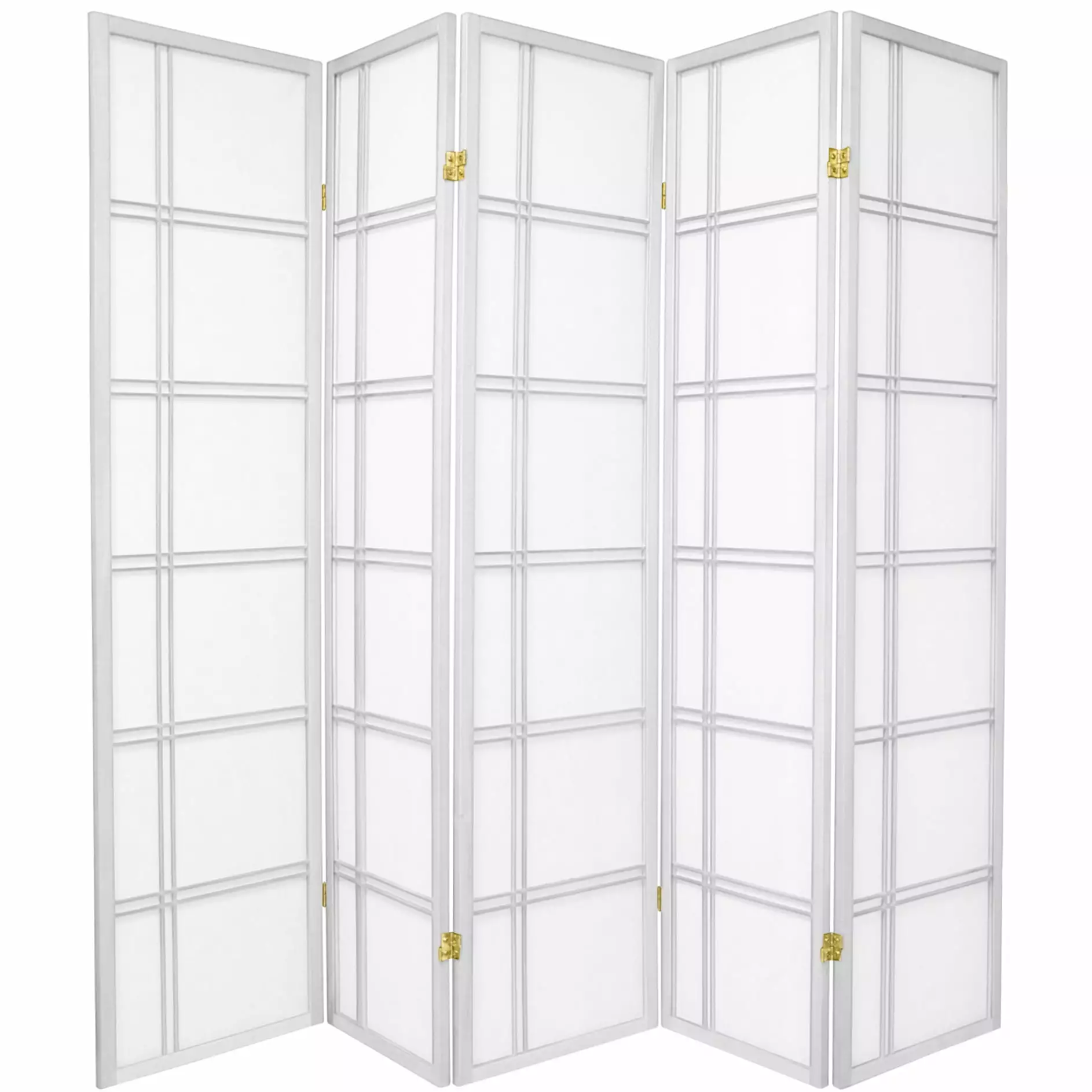 6 ft Tall Double Cross Shoji Screen White 5 Panels Oriental Furniture
