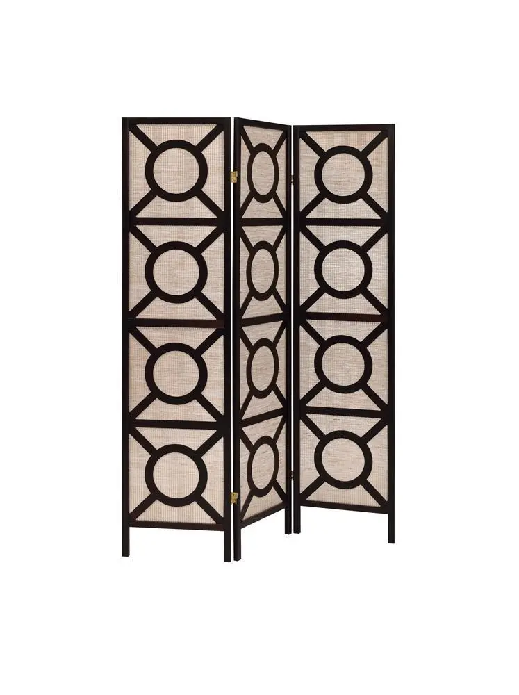 Vulcan 3-Panel Geometric Folding Screen Tan and Cappuccino - Decorative Room Divider