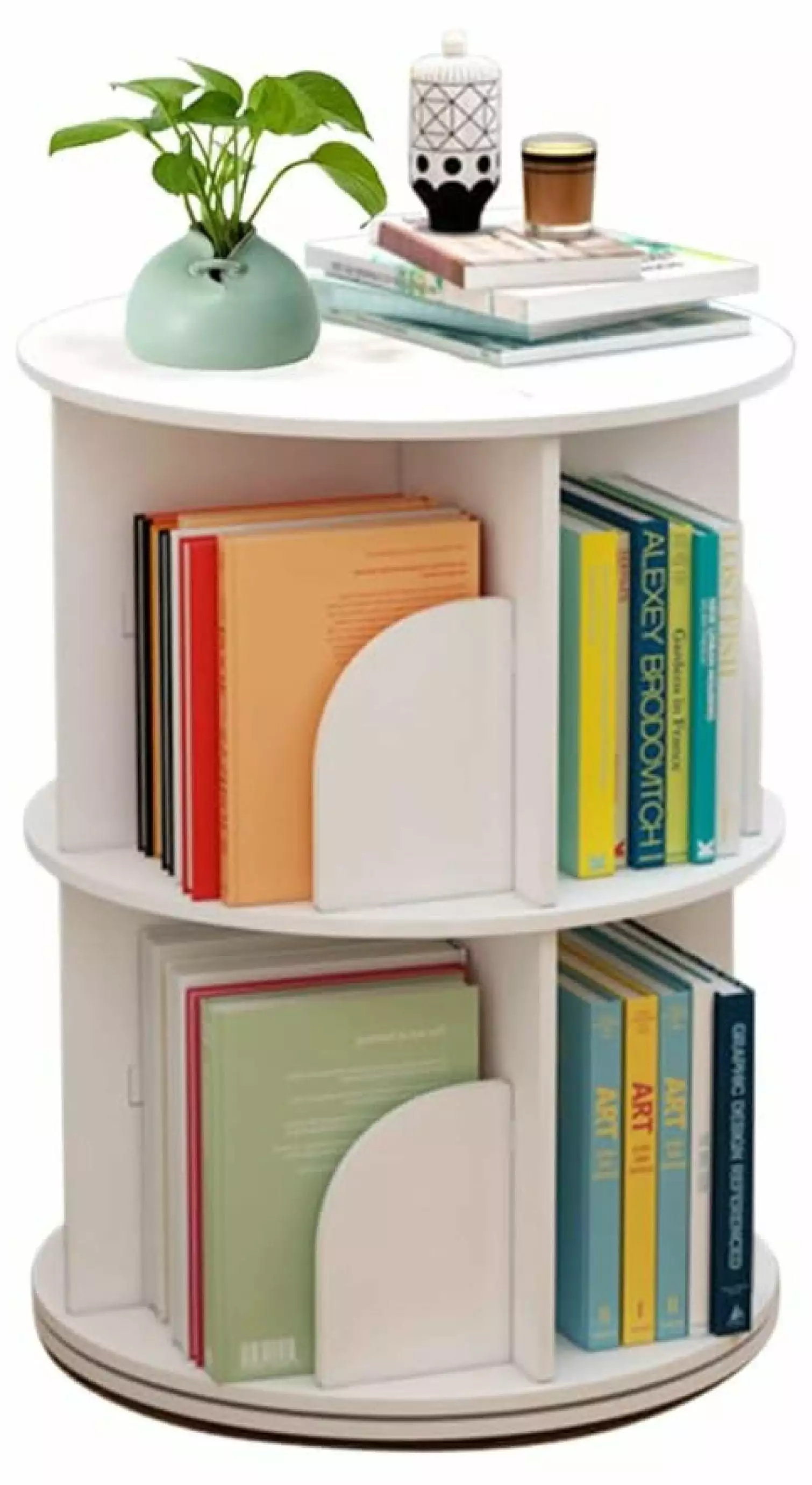 BULYAXIA White 2 Tier Nordic Rotating Bookshelf Display Bookcase Living Room Bedroom Study Office