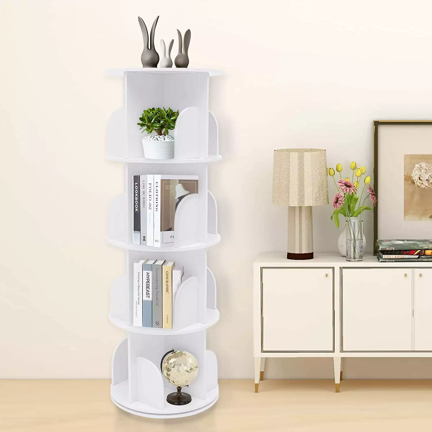 DENEST Rotating Bookshelf 360 Display Floor Standing Bookcase Storage Kids & Adults