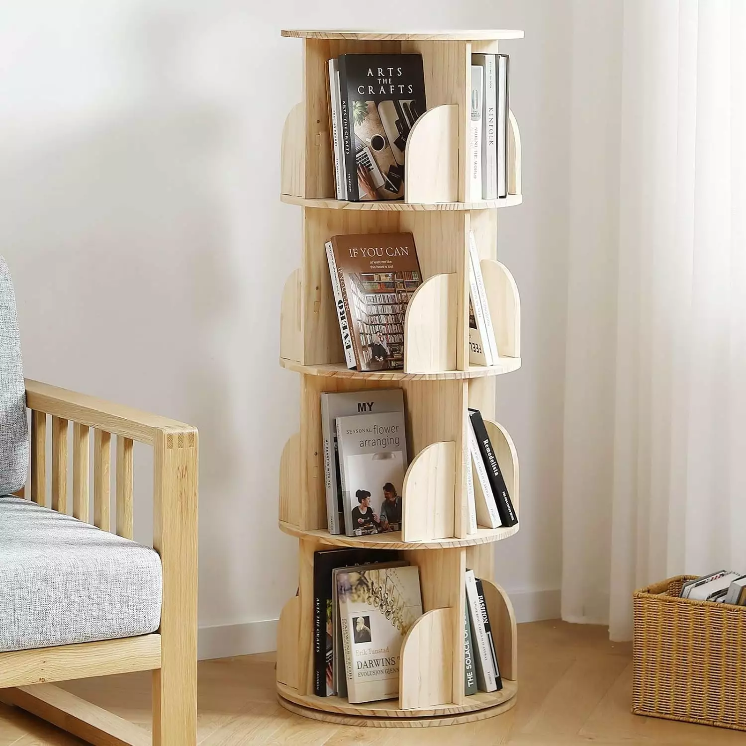 Rotating Bookshelf Tower 4 Tier 360 Display Spinning Shelf Small Spaces DONFU