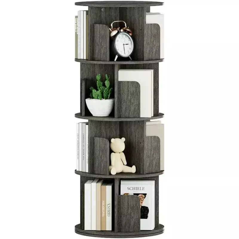 Rotating Bookshelf 360 Display Standing Book Shelf Organizer 4 Tier Wooden Corner Bookcase Storage Rack Black Oak Generic