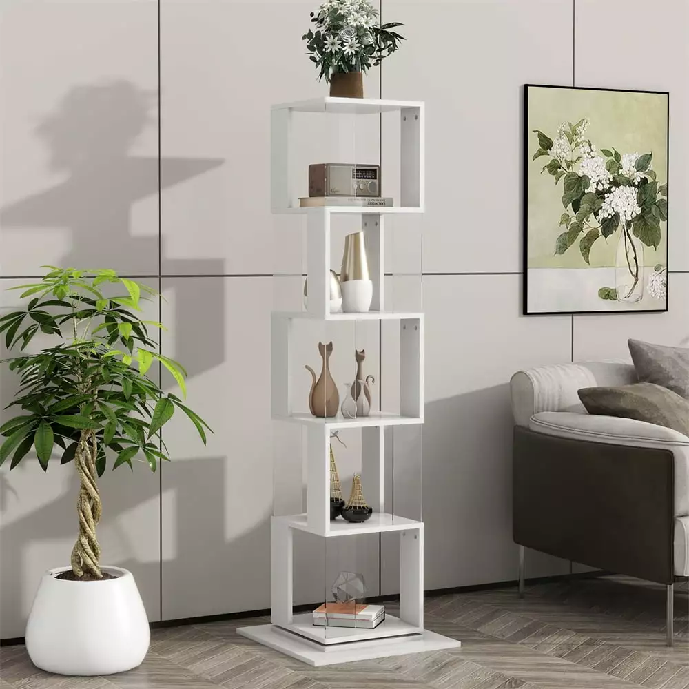5-Tier Rotating Bookshelf Acrylic Display Plates - 360 Degree Floor Rack HOMIQUEEN