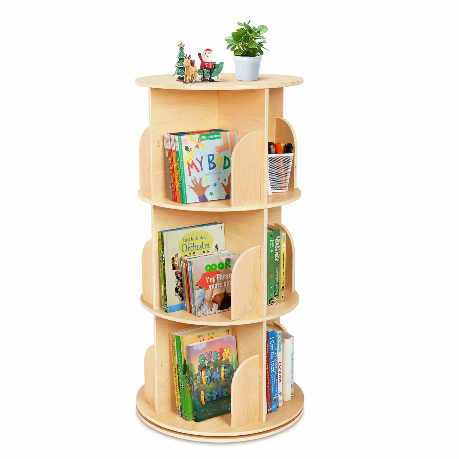 OOOK Kids Rotating Bookshelf Small Corner Bookshelf Small Space 360 Display 3 Tier Floor Standing Bookshelf