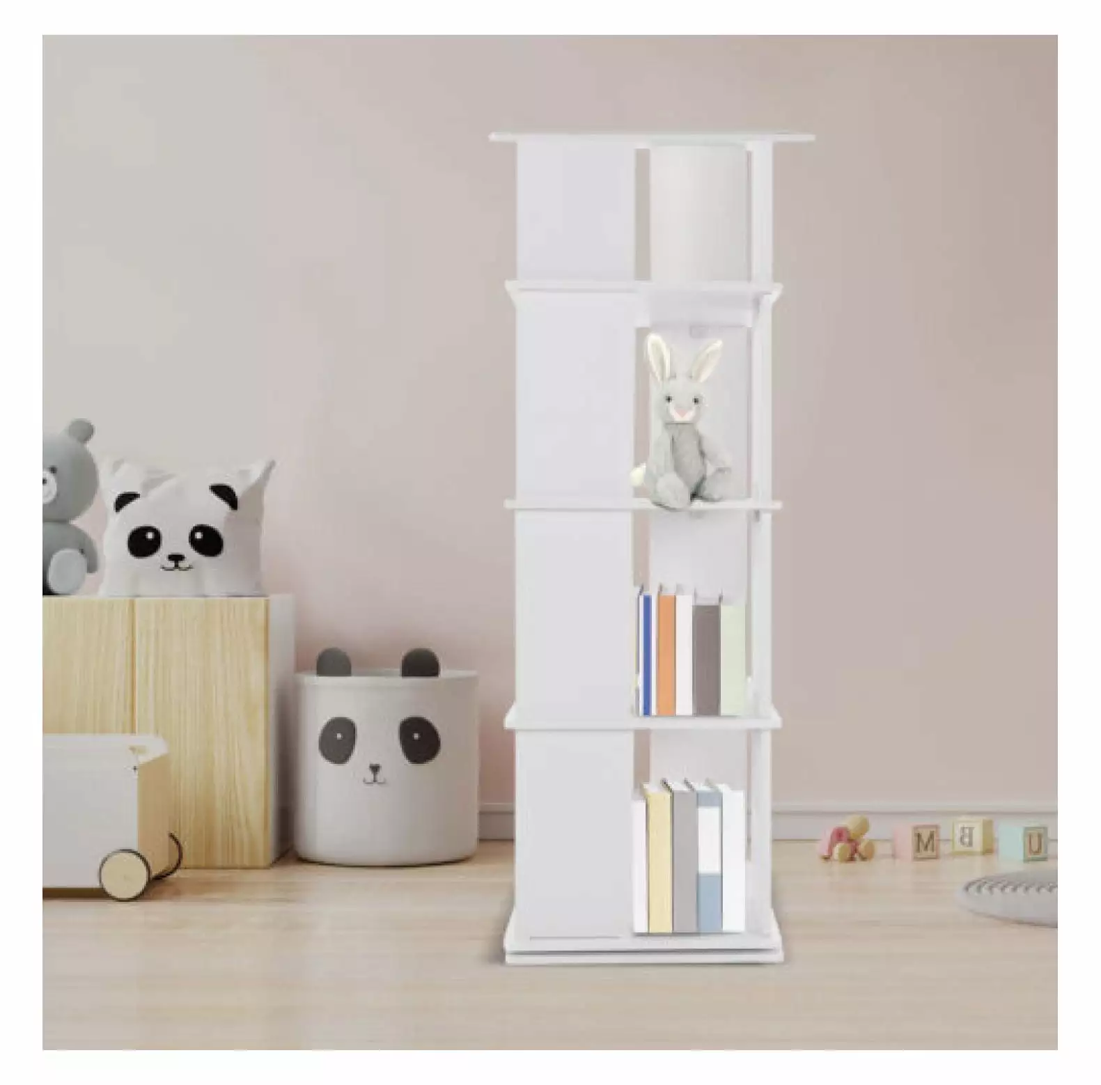 Studyli360 Revolving Bookshelf White Bookcase Storage Shelf Freestanding Display Rack Home Office