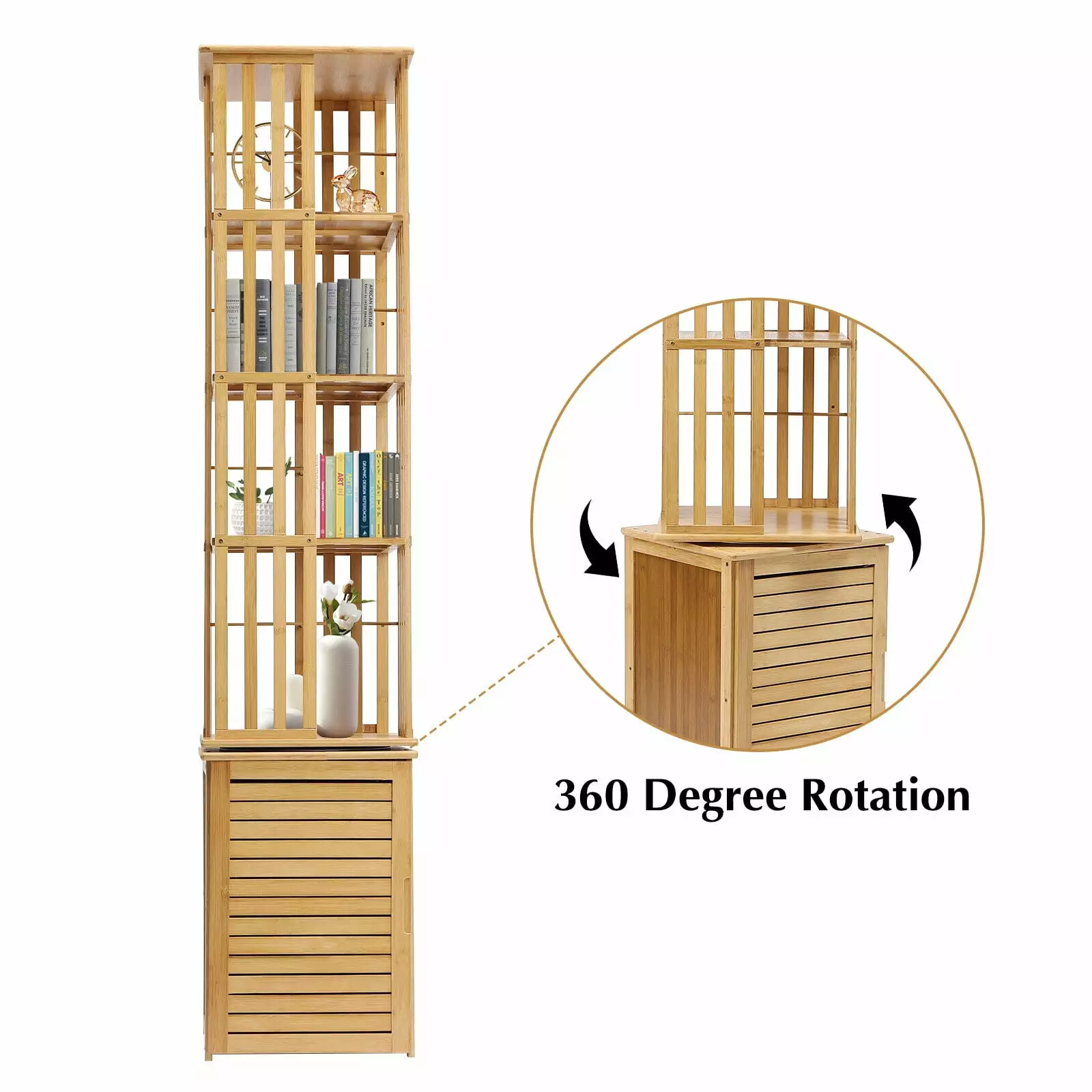 6Tiers 360 Rotating Display Rack Bamboo Corner Book Shelf Standing Storage Shelf
