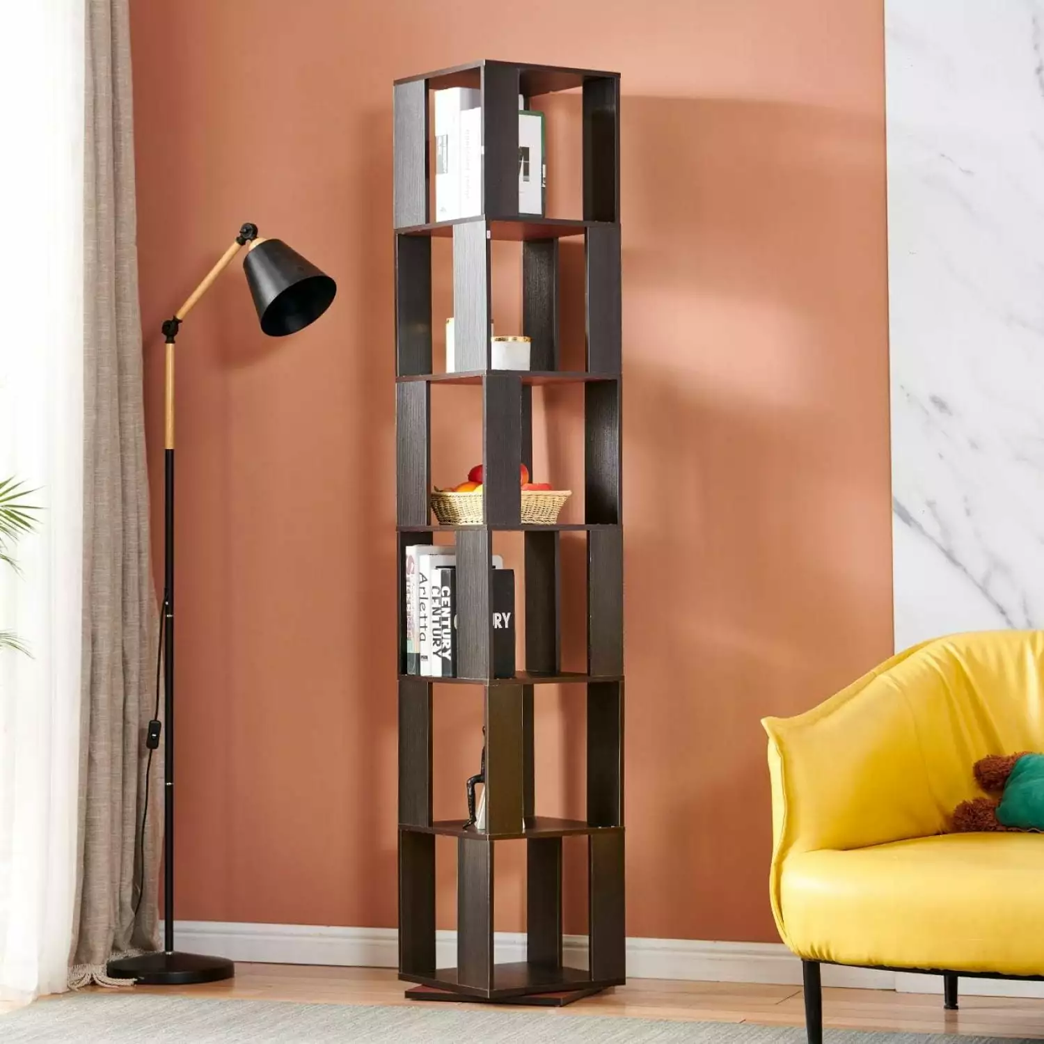 Bilot 360 Rotating Bookshelf 6 Tiers Floor Standing Display Shelf