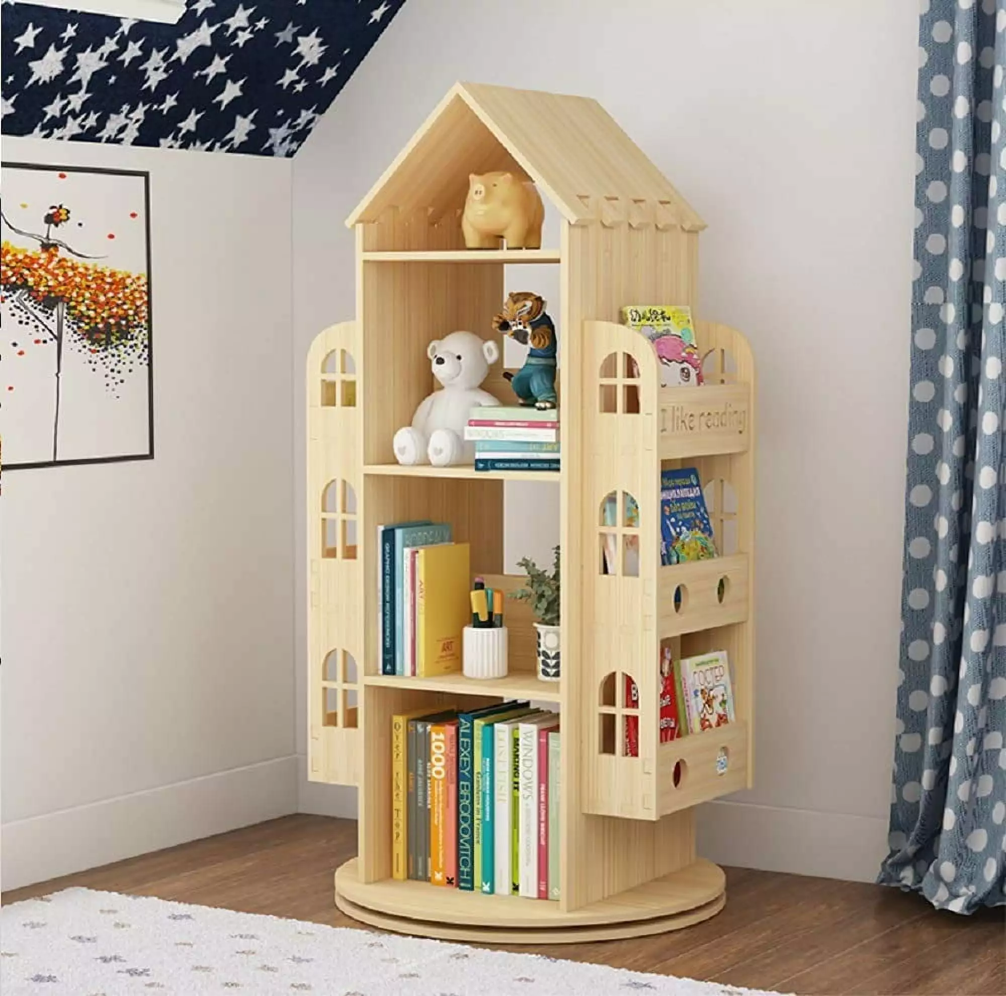 DONFU Rotating Bookshelf 360 Display Floor Standing Bookcase Storage Rack Children's Bookshelf