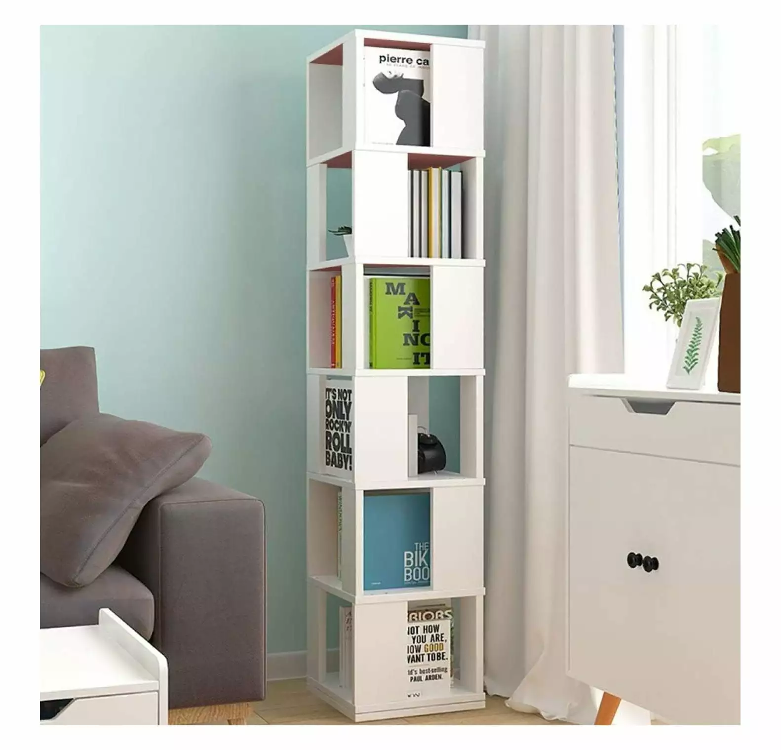 6 Tier Wooden Bookcase Corner Tall Book Shelf Modern 360 Rotating Storage Display Rack Floor Standing Shelves Jia ma sha