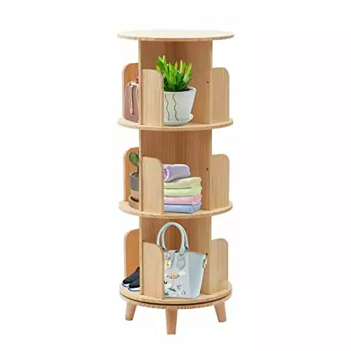 RudiUsoy Wood Rotating 3-Tier Bookshelf 360 Display Corner Storage Living Room TeviRoom