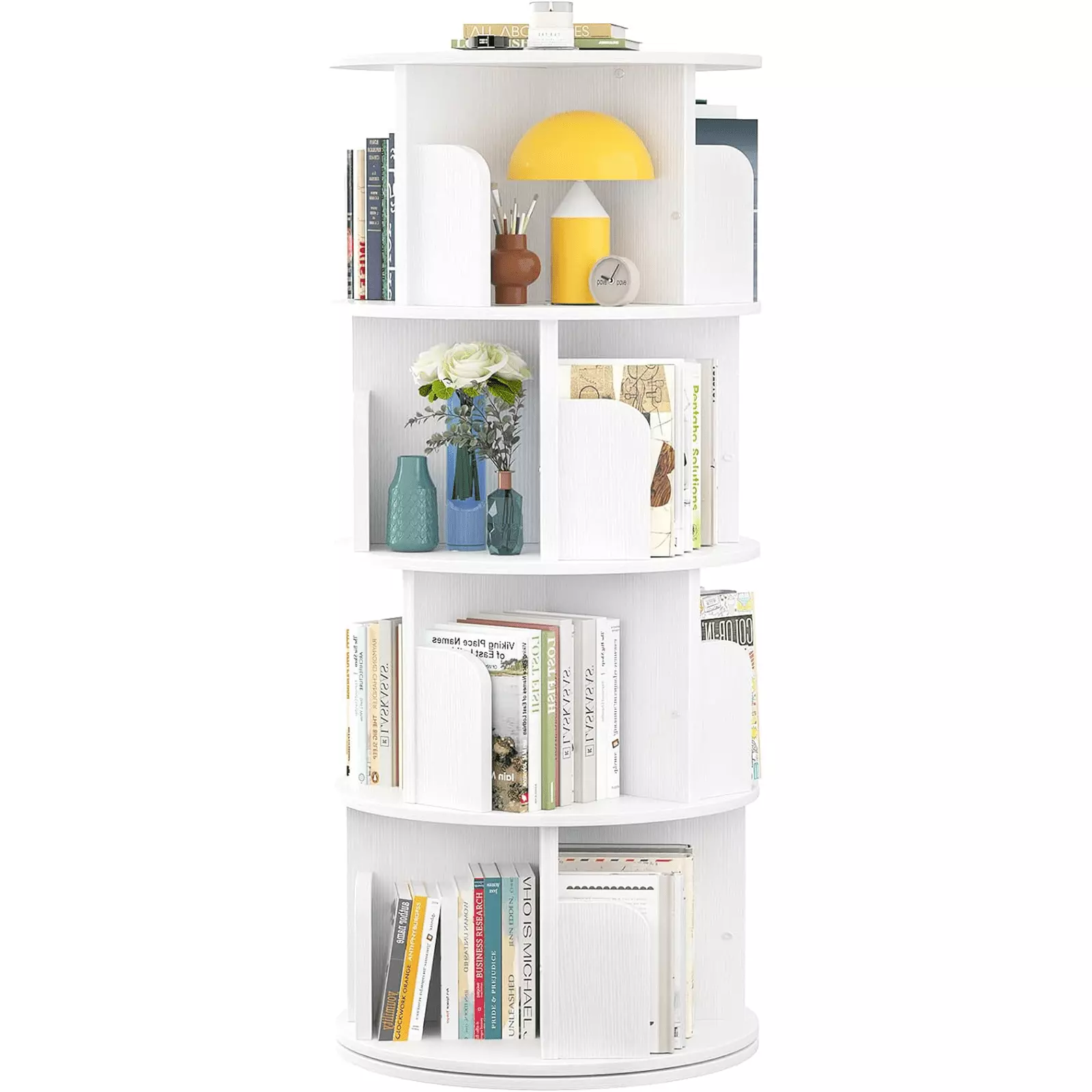 WM 360 Degree Rotating Bookshelf White Oak 4-Layer Display Shelf Study Living Room FHWM-C
