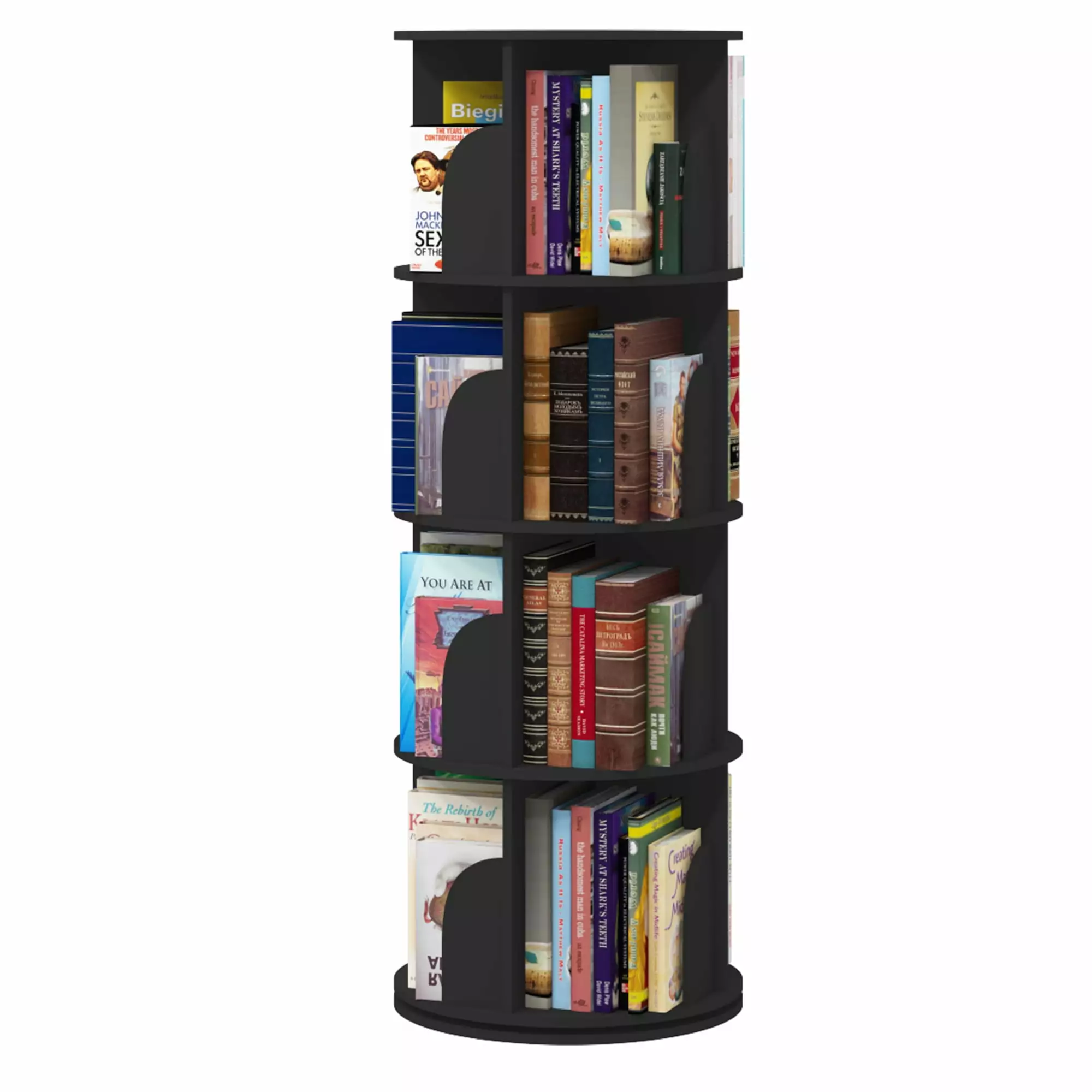 4 Tier 360 Degree Rotating Stackable Shelves Bookshelf Organizer Black Intexca & Design