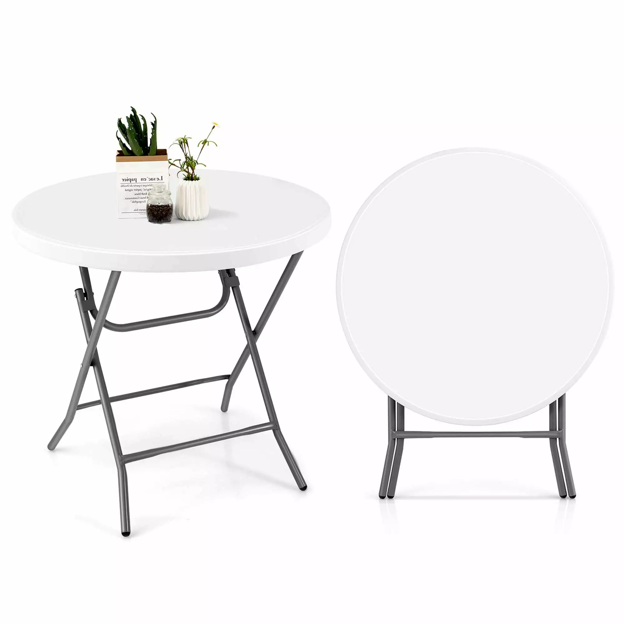 Costway 32 Inch Round Folding Table Portable Lightweight Indoor Outdoor Use White