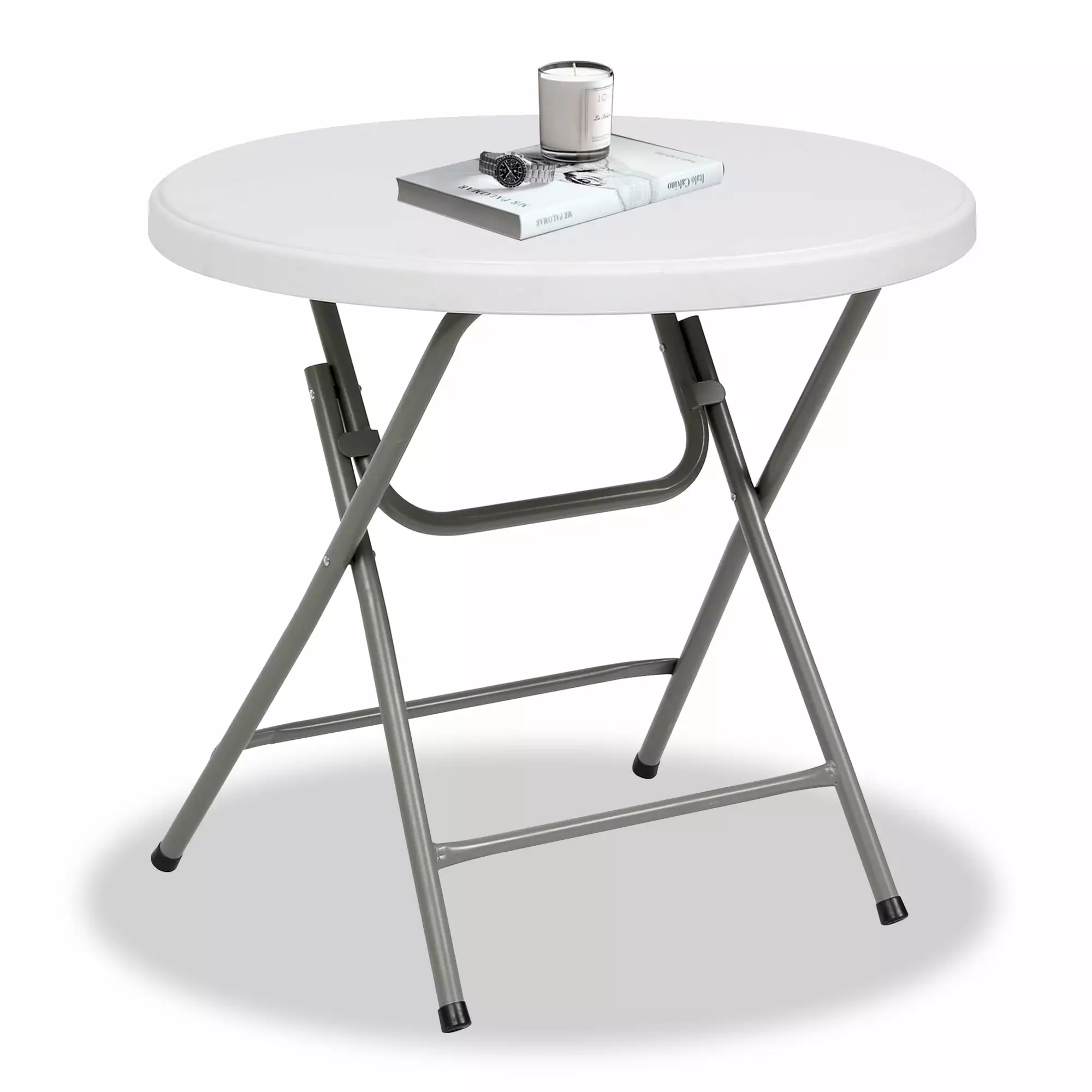 SUGIFT 32 Inch Round Folding Table Indoor and Outdoor Use White