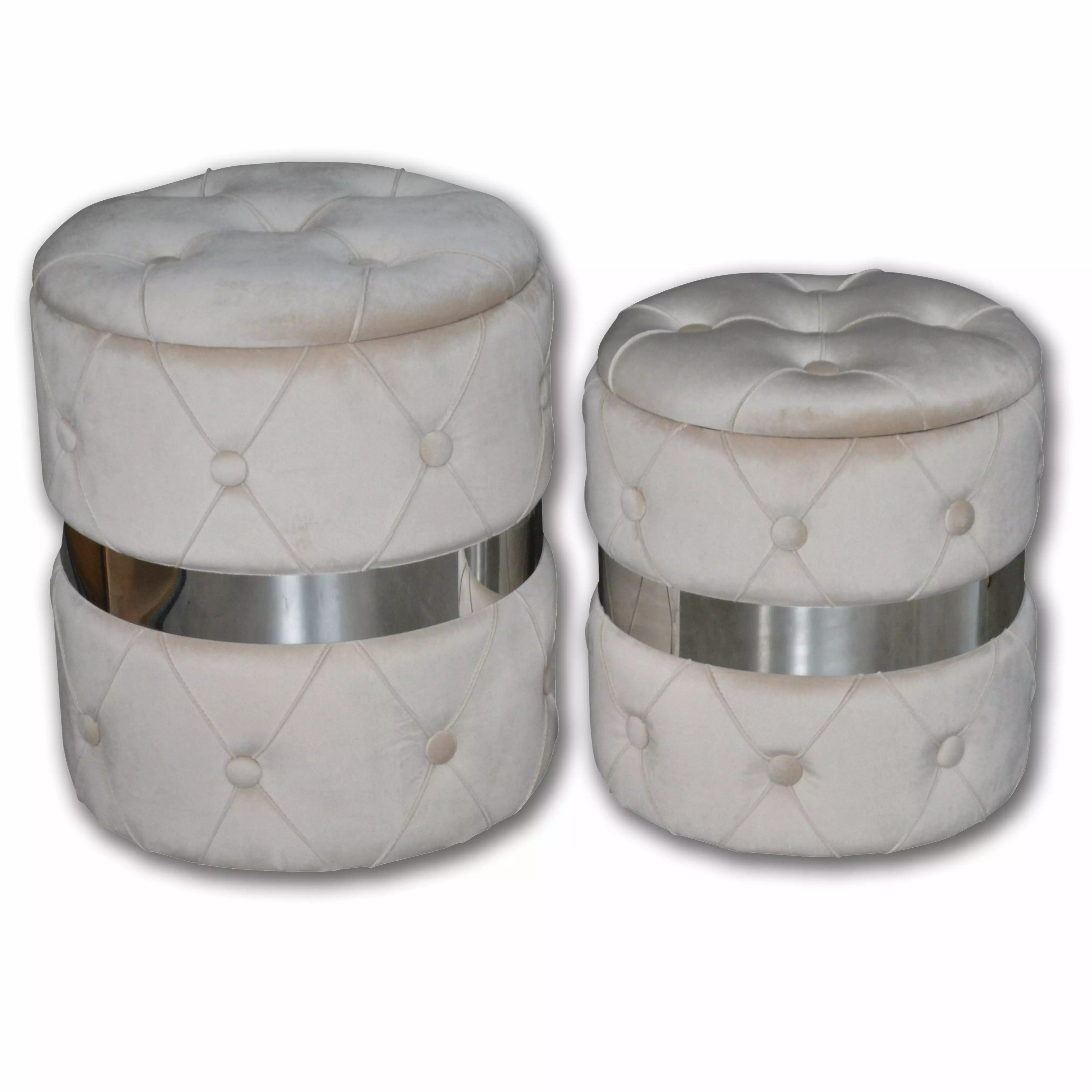 Jessar Round Ottoman Footstool Storage - Set 2 Beige Velvet from Baron Collection Ottomans