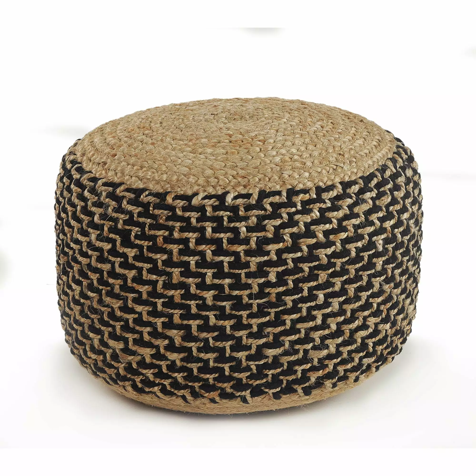 Laddha Home Designs 18 Brown and Black Braided Round Pouf Ottoman