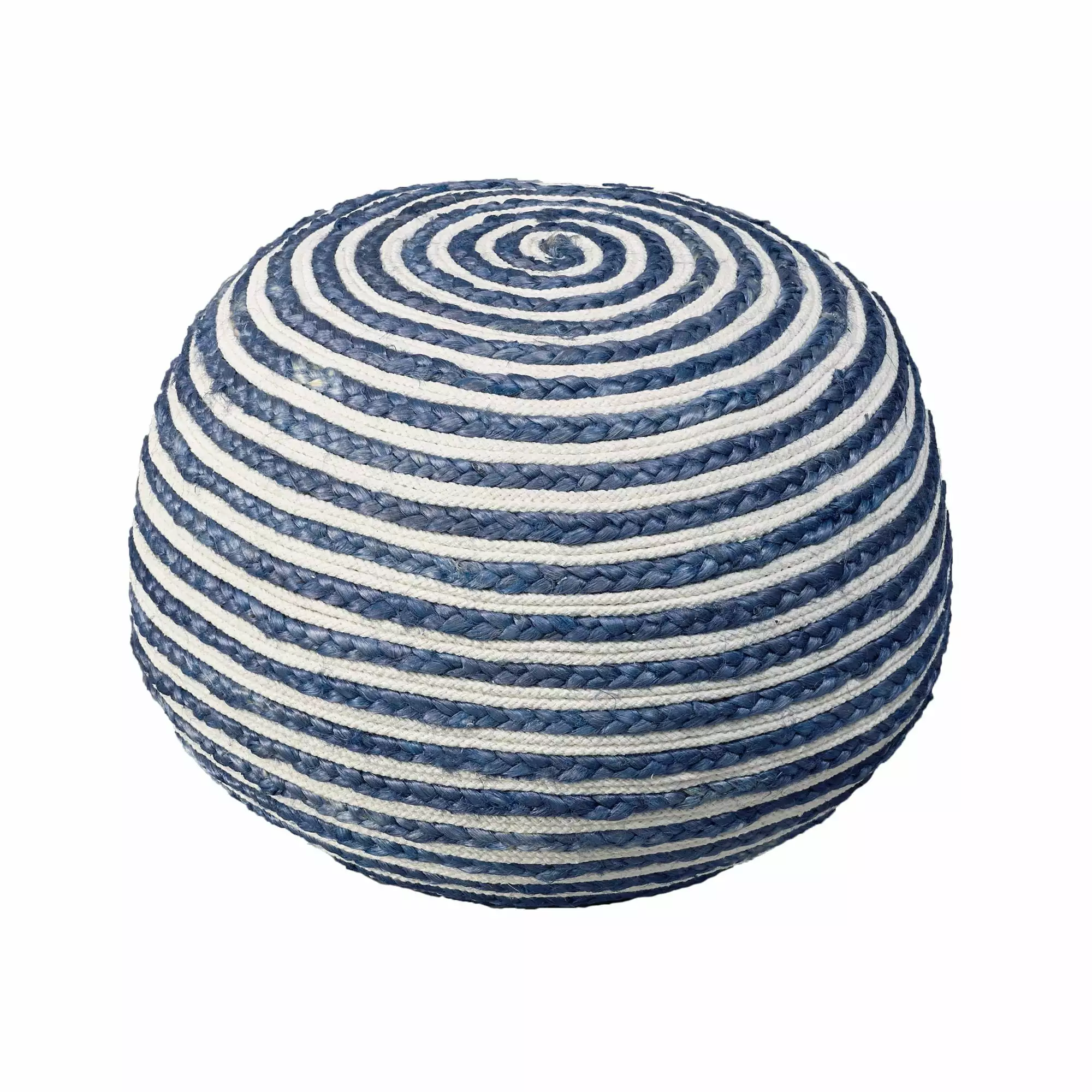 Laddha Home Designs 20 Navy and White Two Tone Hand Knitted Round Pouf Ottoman