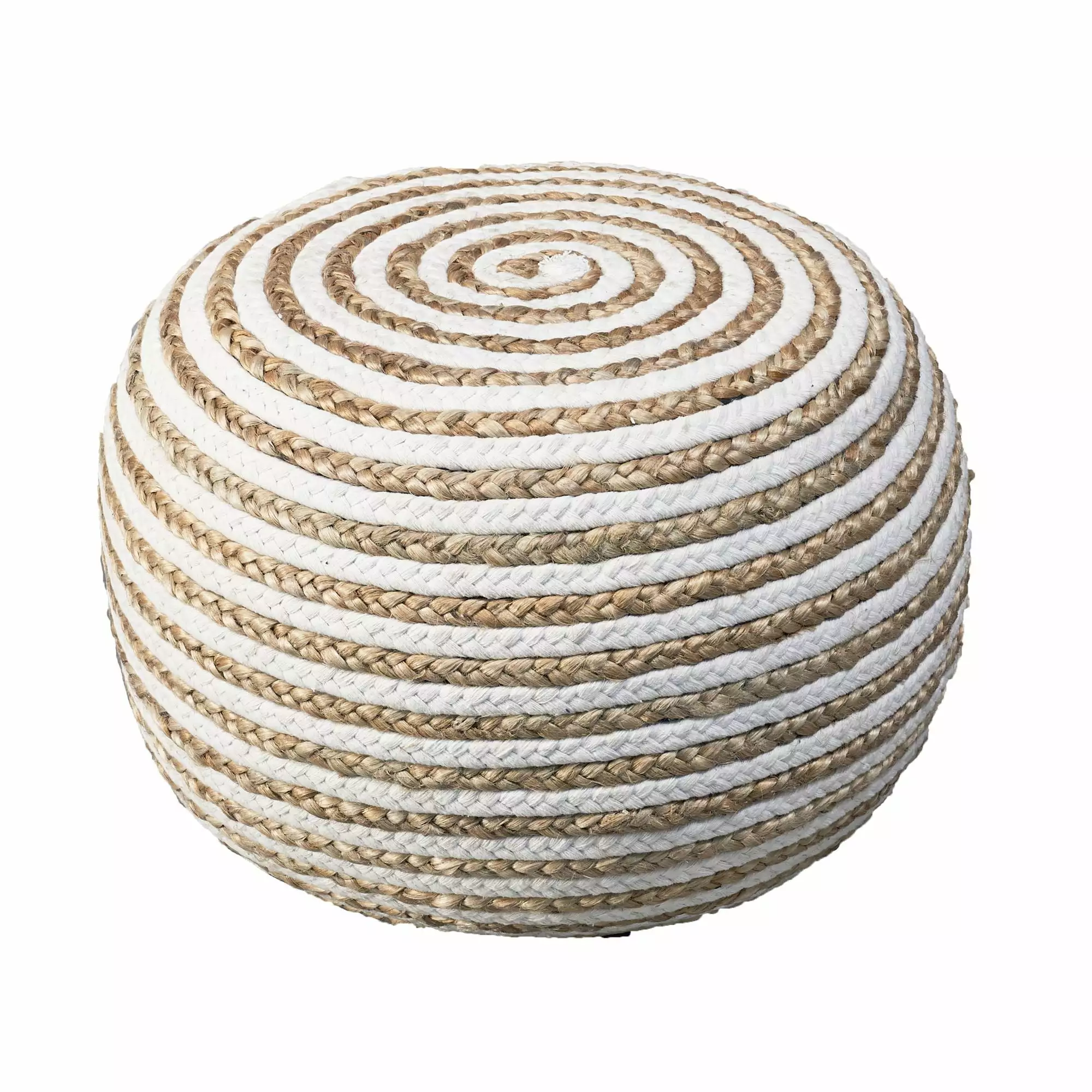 Laddha Home Designs 20 Tan White Two Tone Hand Knitted Round Pouf Ottoman