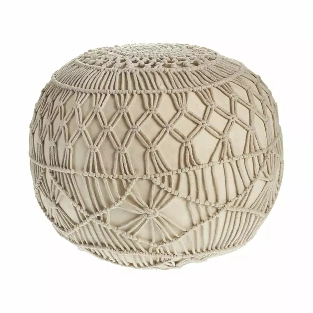 LR Home Medium Braided Solid Indoor Round Pouf Beige Natural 20 x 20 x 16