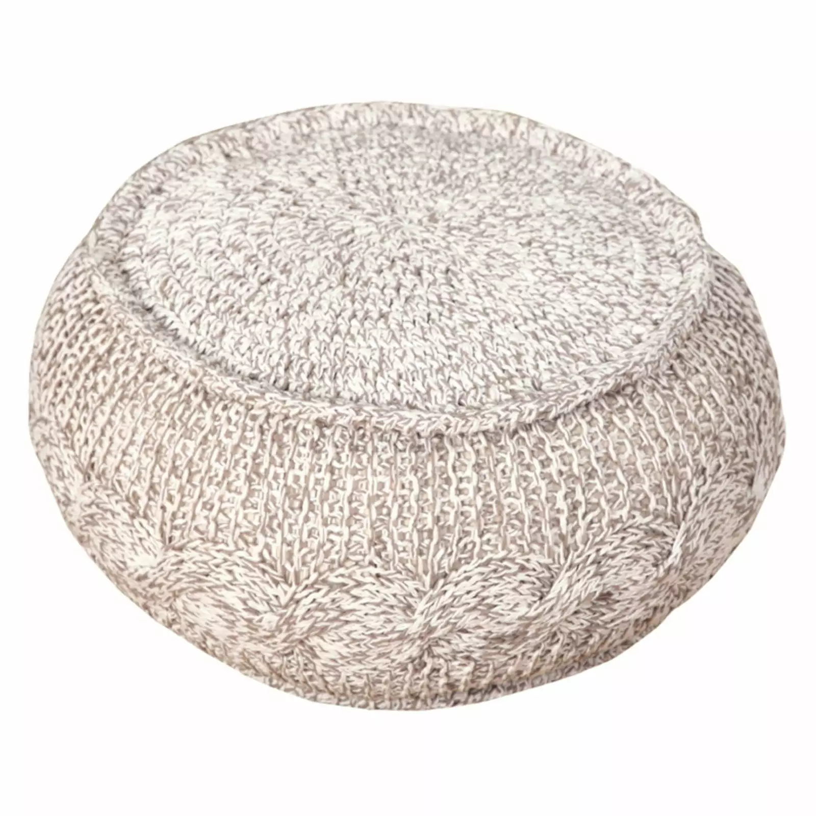 LR Home Small Cableknit Indoor Round Pouf Grey Natural 20 x 20 x 12