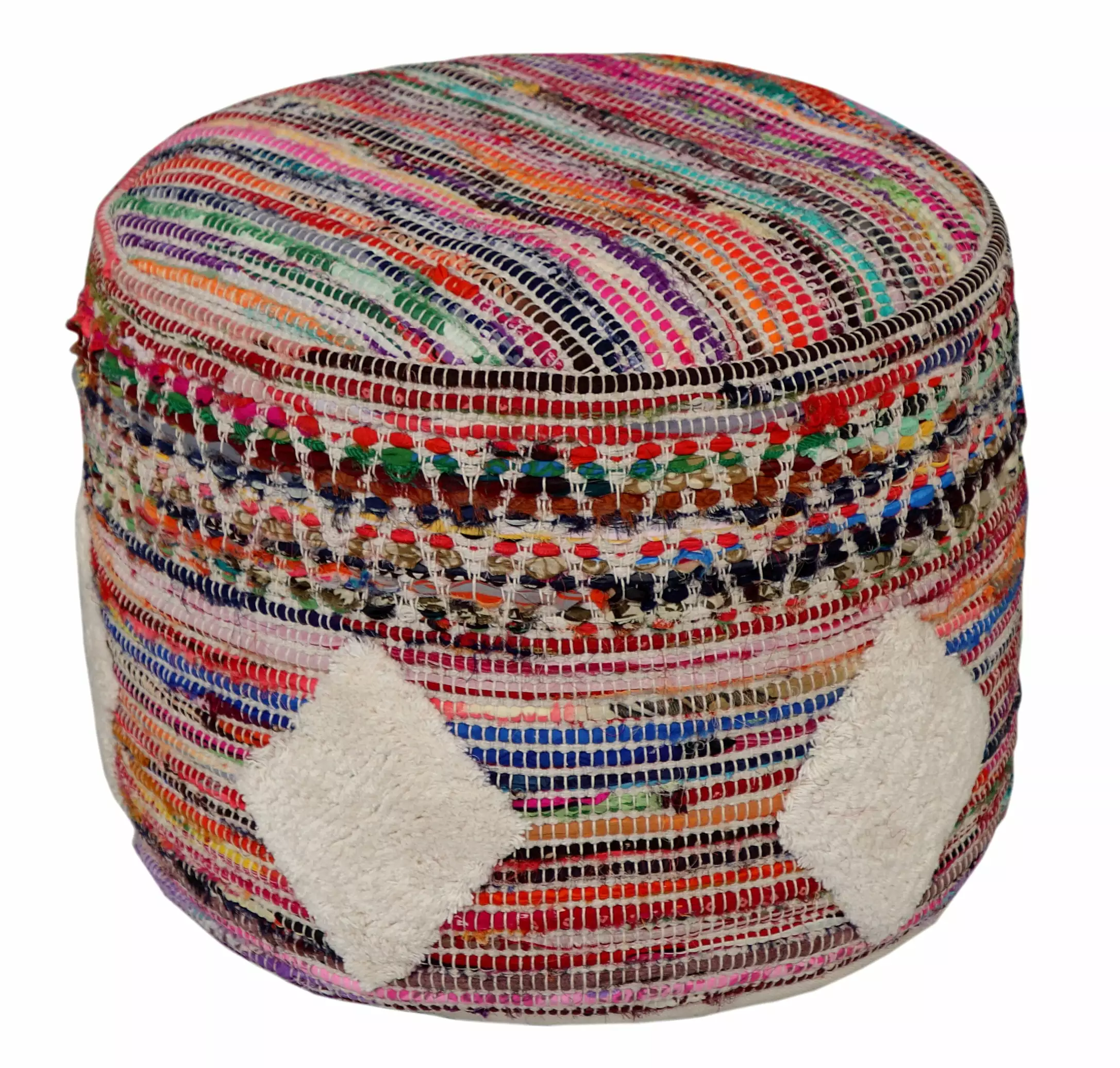 LR Home Small Over-tufted Geometric Indoor Round Pouf 18 x 18 x 14 Multi