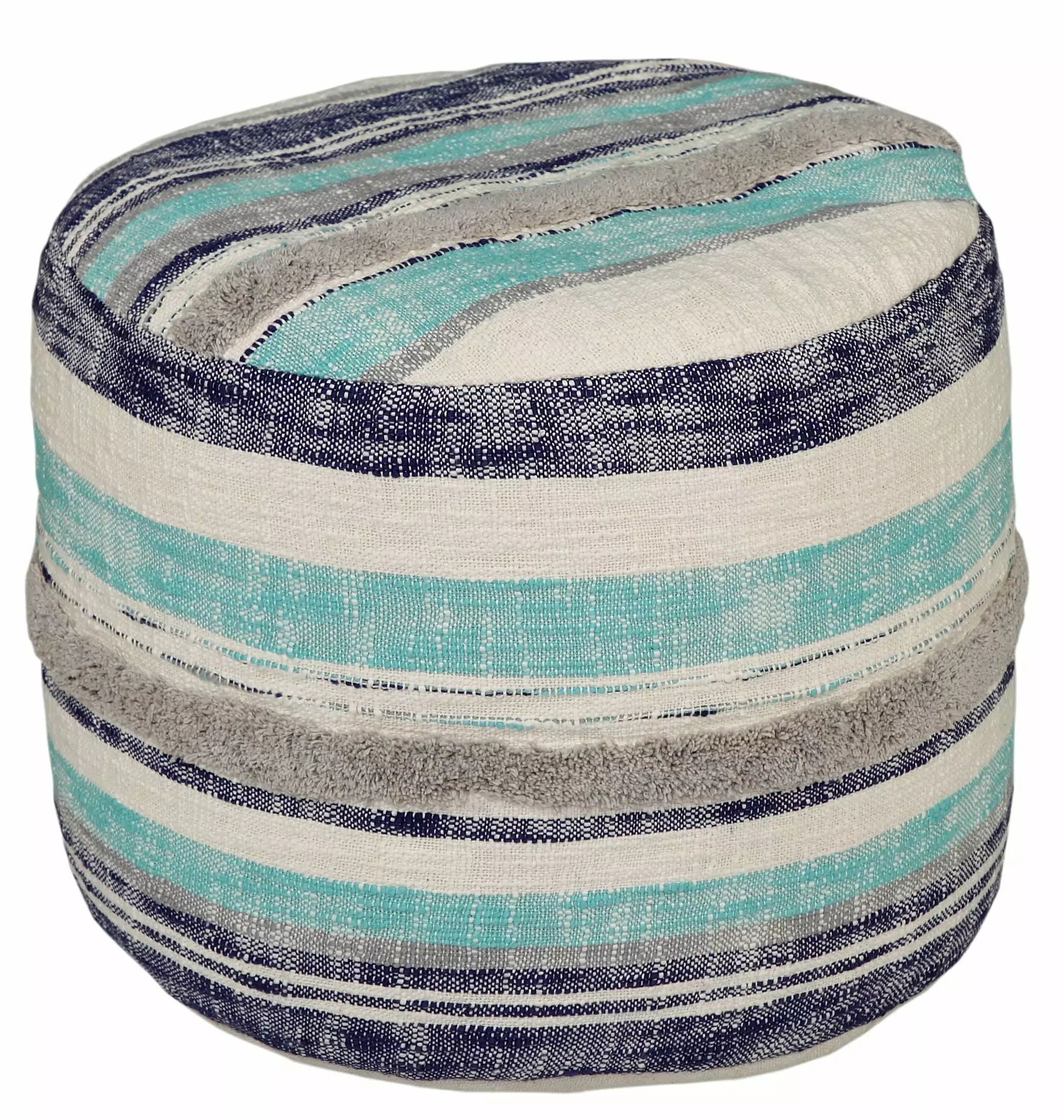 LR Home Small Over-tufted Striped Indoor Round Pouf Blue 18 x 18 x 14