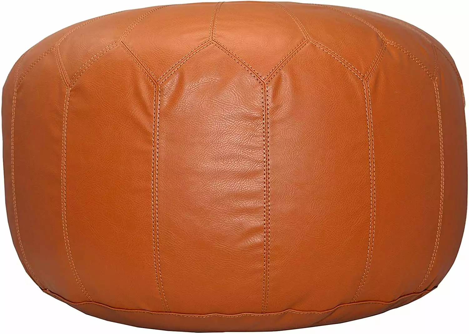 Large Round Tan Brown Pouf Ottoman Leather Indoor Floor Cozy Footstool Hand Embroidered Mystique Decors