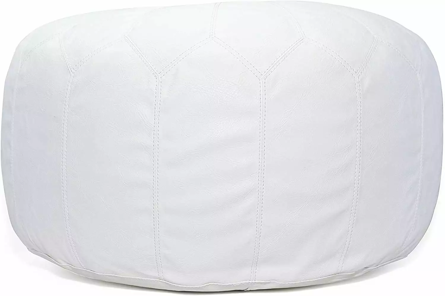 Large Round White Pouf Ottoman Leather Indoor Floor Cozy Footstool Hand Embroidered Mystique Decors