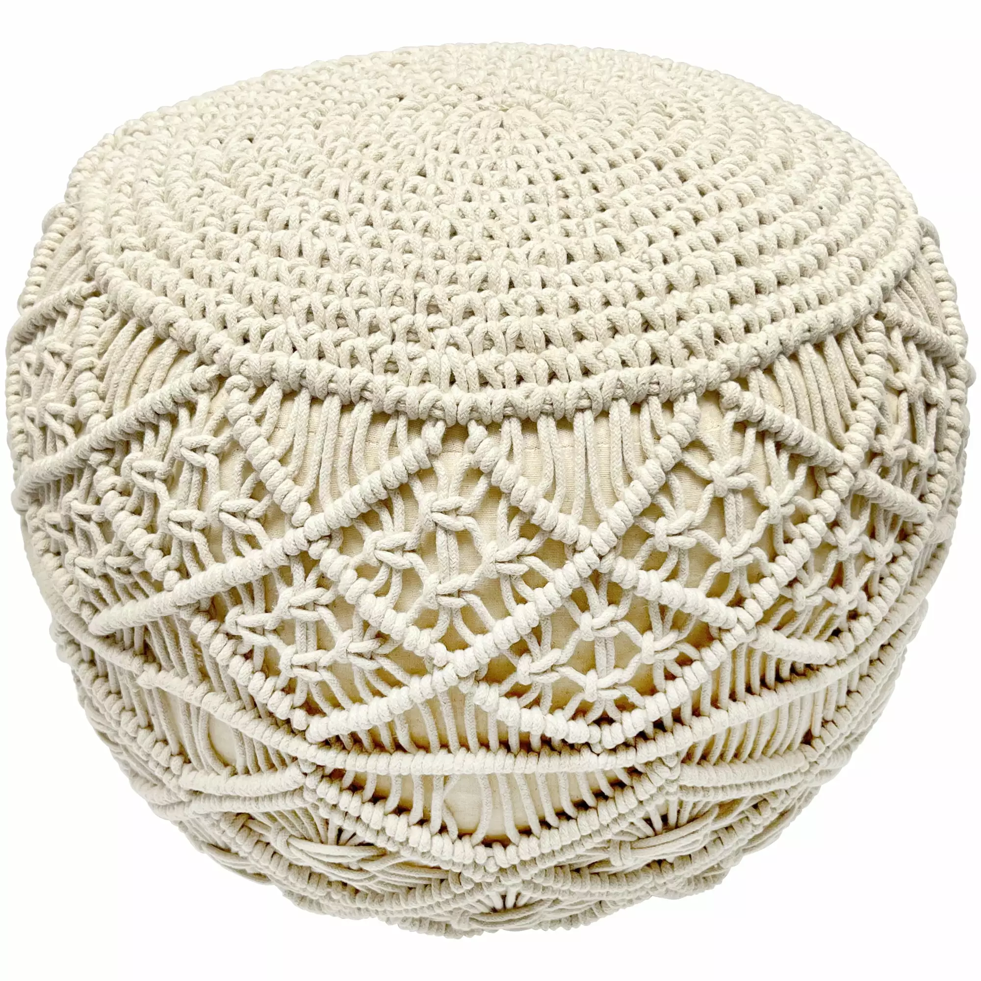 18 Natural Cotton Handmade Macrame Round Pouf Boho Chic Floor Seating Northlight