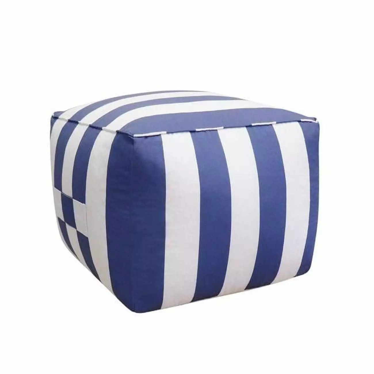Pasargad Home Galaxy Poly Striped Pouf White Blue Modern Footrest