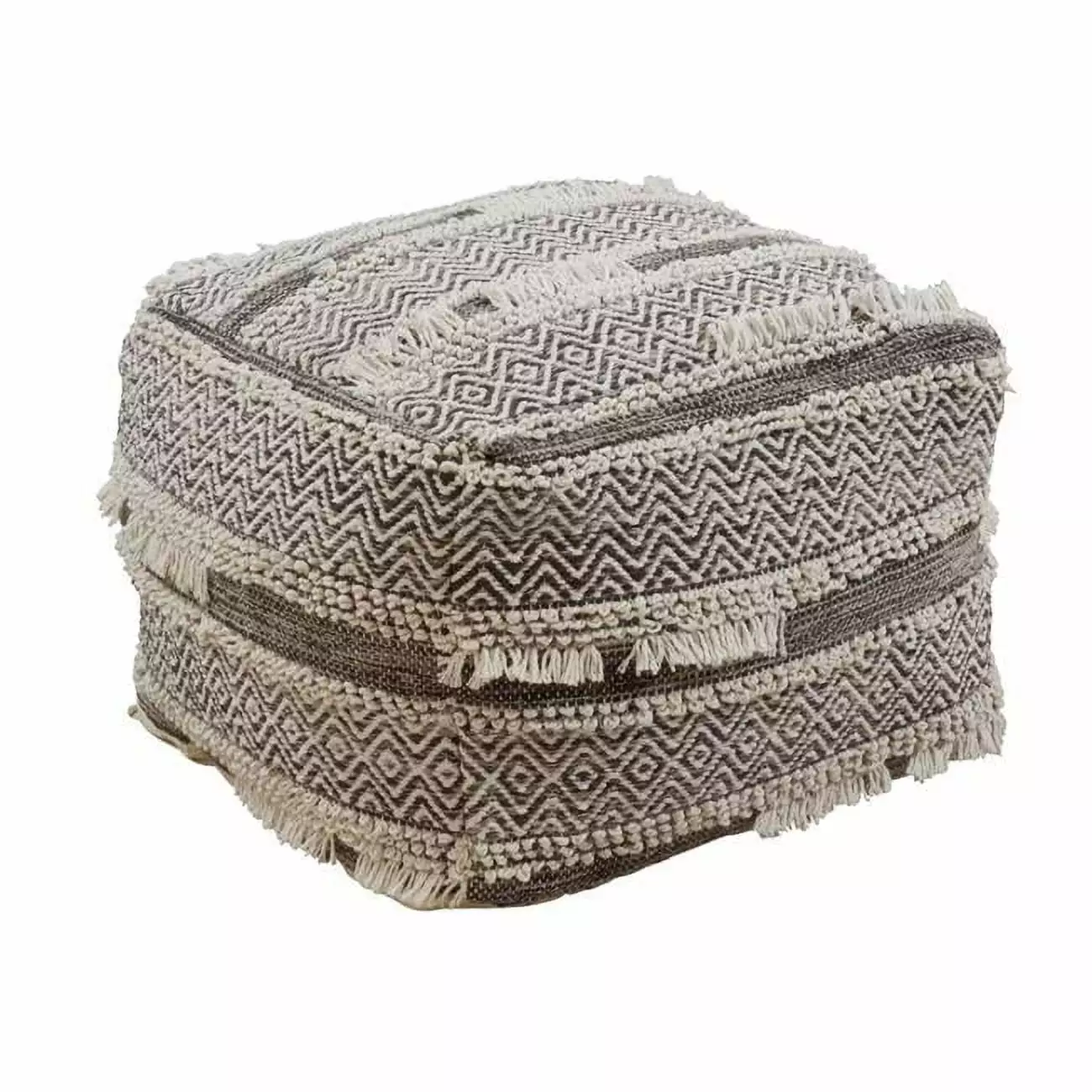 SARO PU195.GY Cotton Floor Pouf Grey Textured Handwoven Design Modern Home Decor Saro Lifestyle