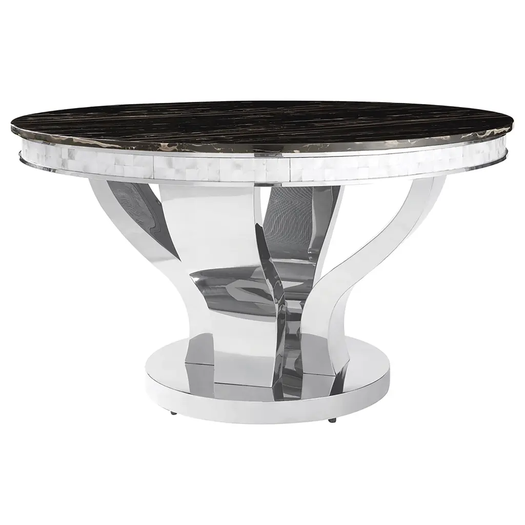 Anchorage Round Dining Table Chrome and Black - Modern Kitchen Table