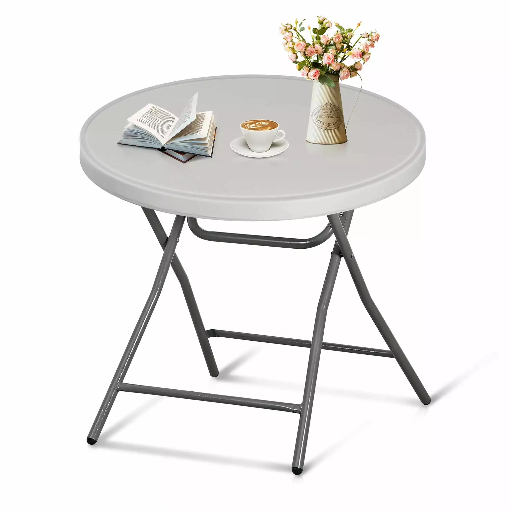 2.6 ft Round Folding Table Indoor Outdoor Portable Plastic Dining Card Table Utility Table Patio Camping Dining Event Part...