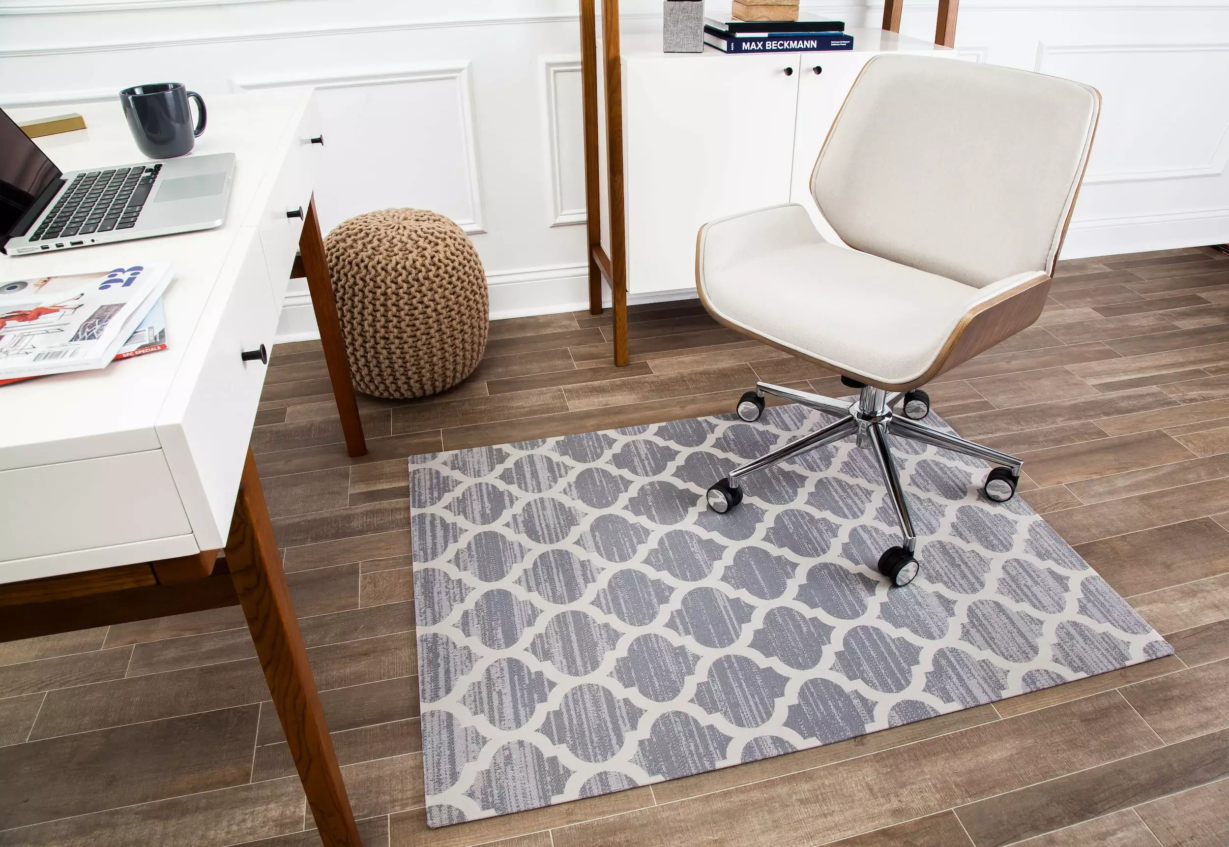 40 x 54 Mitte Gray & Beige 1/4 Rug'd Chair Mat Anji Mountain