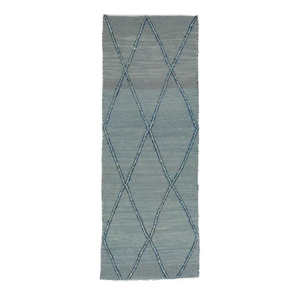 Sapphire Wool Kilim Runner - 3'10" x 10'6" Stain Resistance