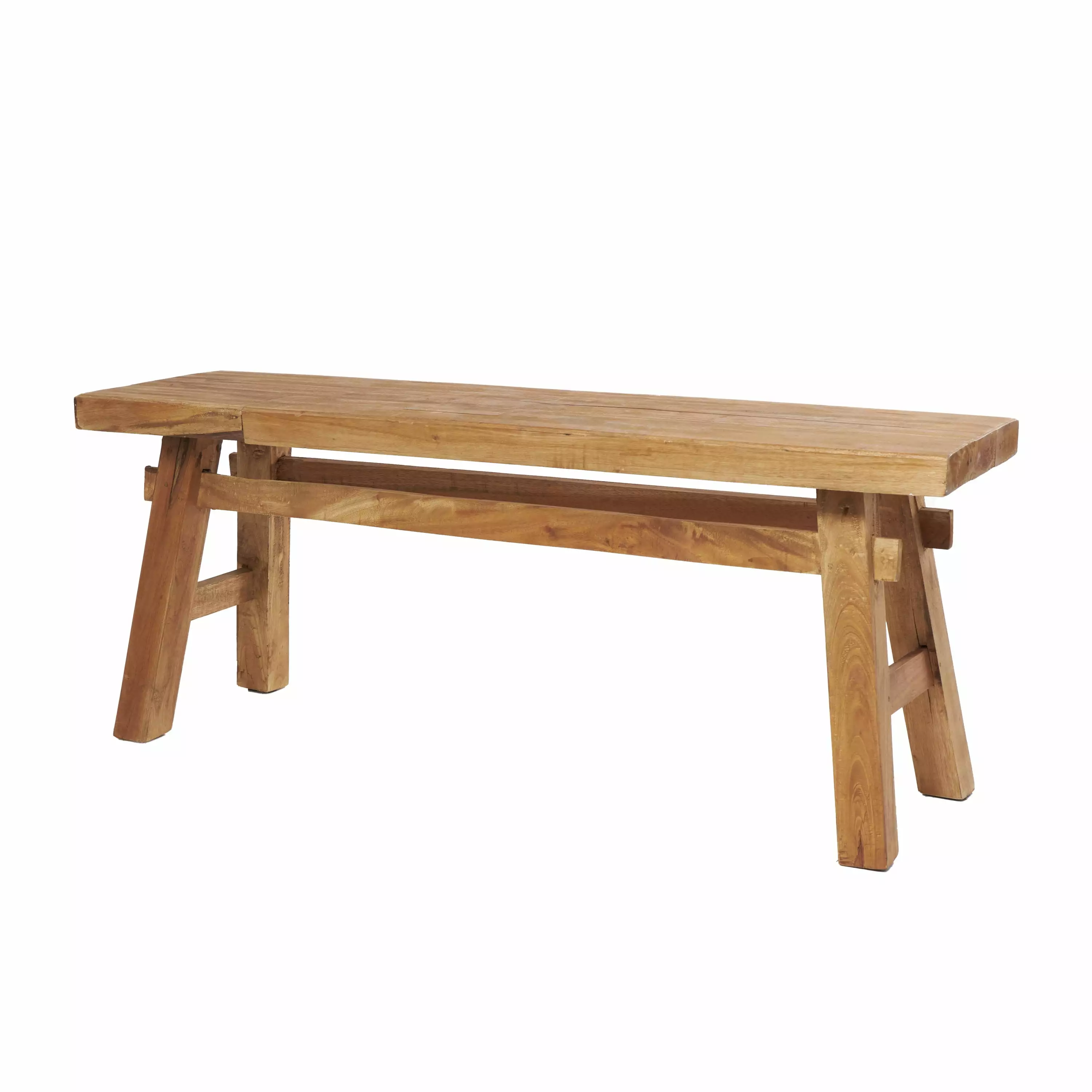DecMode Wood Handmade Distressed Bench High Trestle Legs Brown Finish Benches