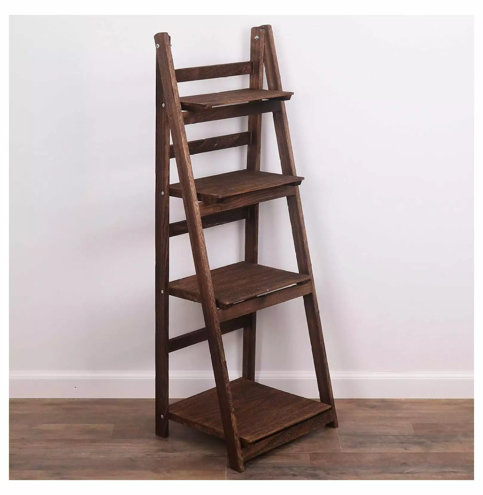 BULYAXIA Ladder Shelf Wooden Ladder Bookshelf Leaning Bookshelf Rustic Bookcase Folding Bookcase Dark Brown Ladder Shelf